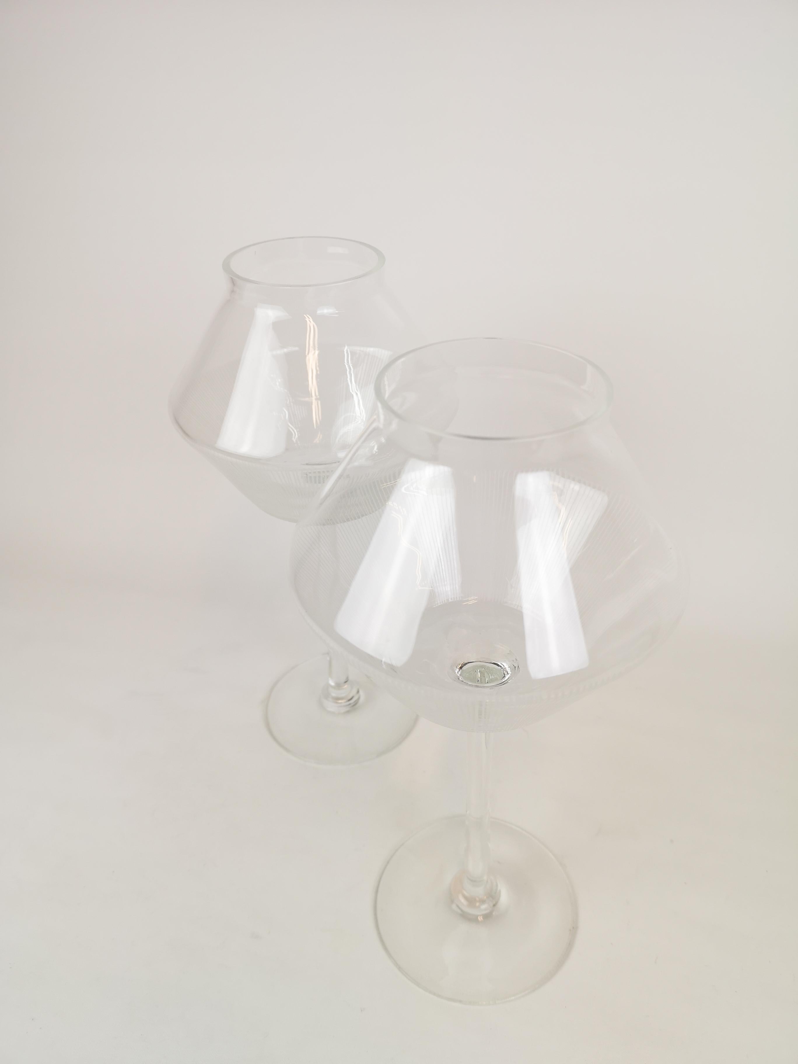 Set of 2 Large Glass Candleholders Johansfors, Sweden, 1950s 3