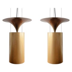 Set of 2 Large Gold Colored Pendant Lamps by Indoor, 1980s
