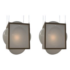 Ensemble de 2 grandes lampes suspendues de style conservateur en opaque du Studio Thier & van Daalen