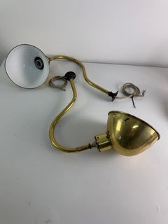 Set of 2 Large industrial Wall Lamps with adjustable brass parabola arms, 1950s