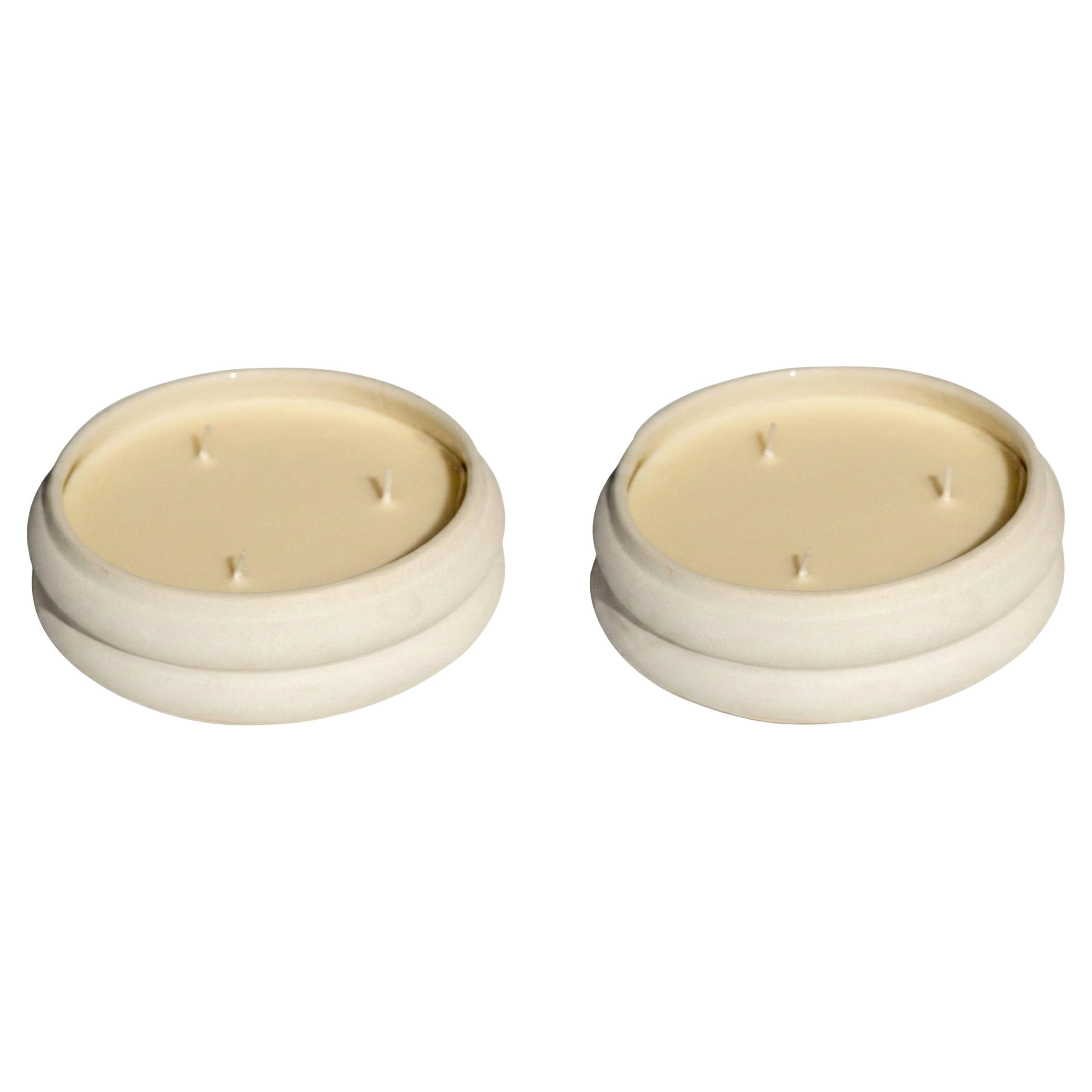 Set of 2 Large Jasmine Scented Ceramic Candles by Hatsu