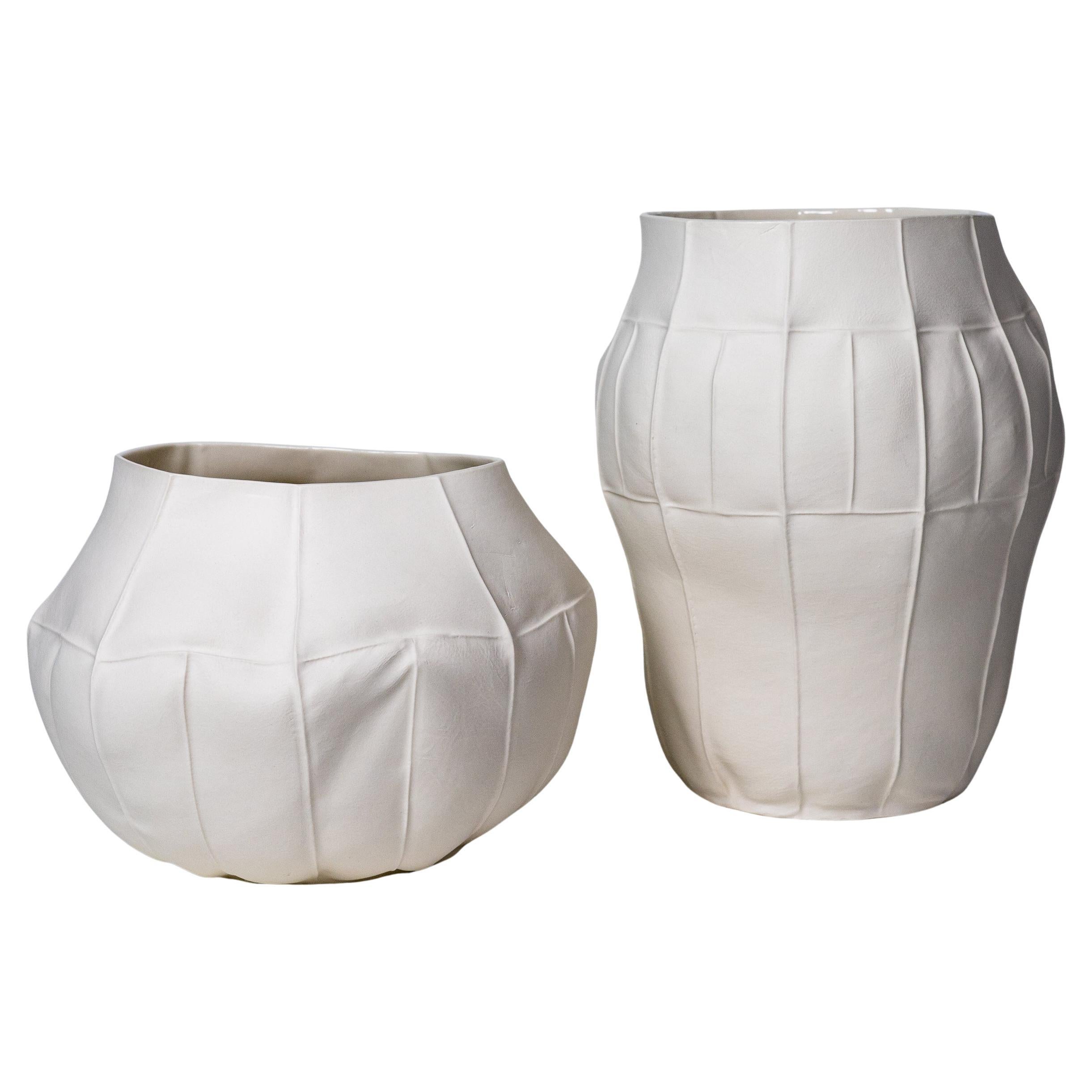 Set of 2 Large Kawa Vessels, Oversized white ceramic vessels, organic, sculpture For Sale