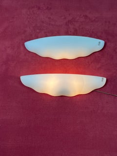 Set Of 2 Large Leucos Wall Lamps In Opaline Blown Murano Glass, 1980s