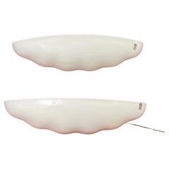 Set Of 2 Large Leucos Wall Lamps In Opaline Blown Murano Glass, 1980s