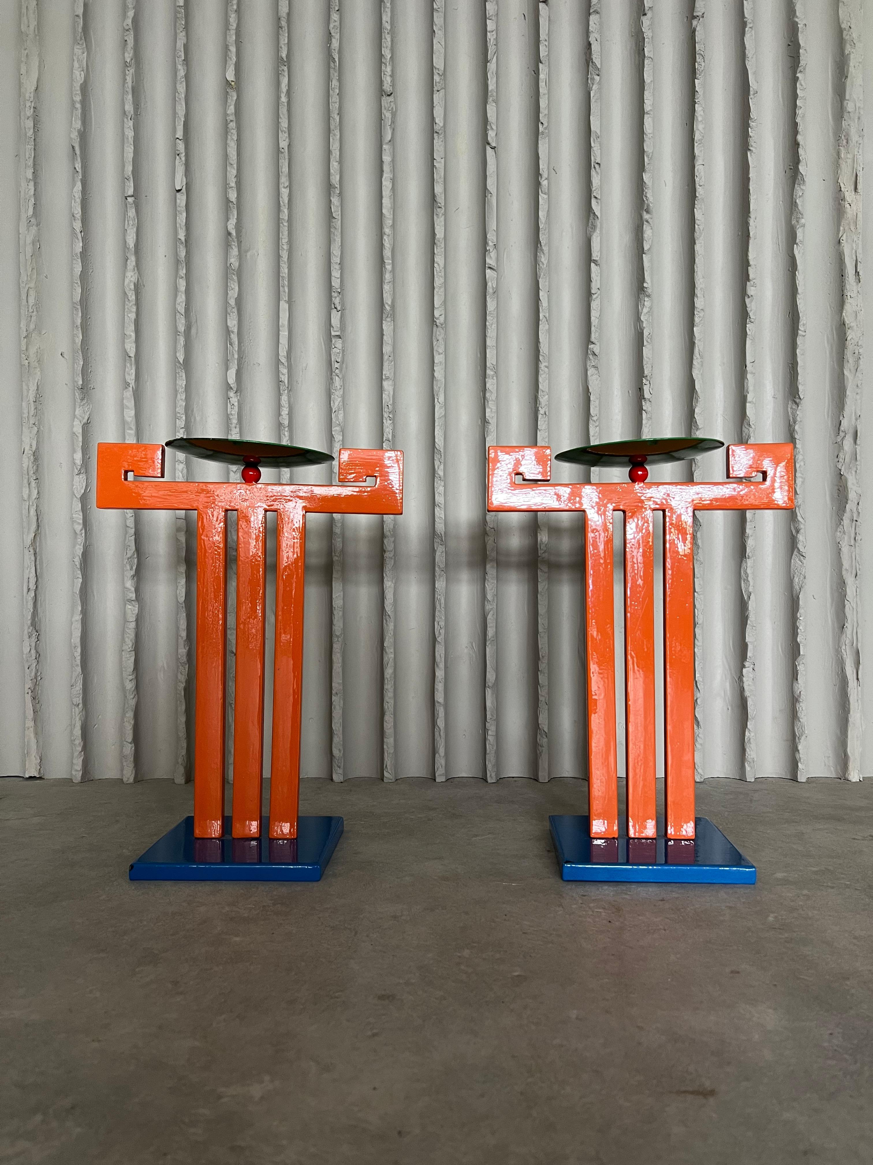 Italian Set of 2 large Memphis candle holders For Sale