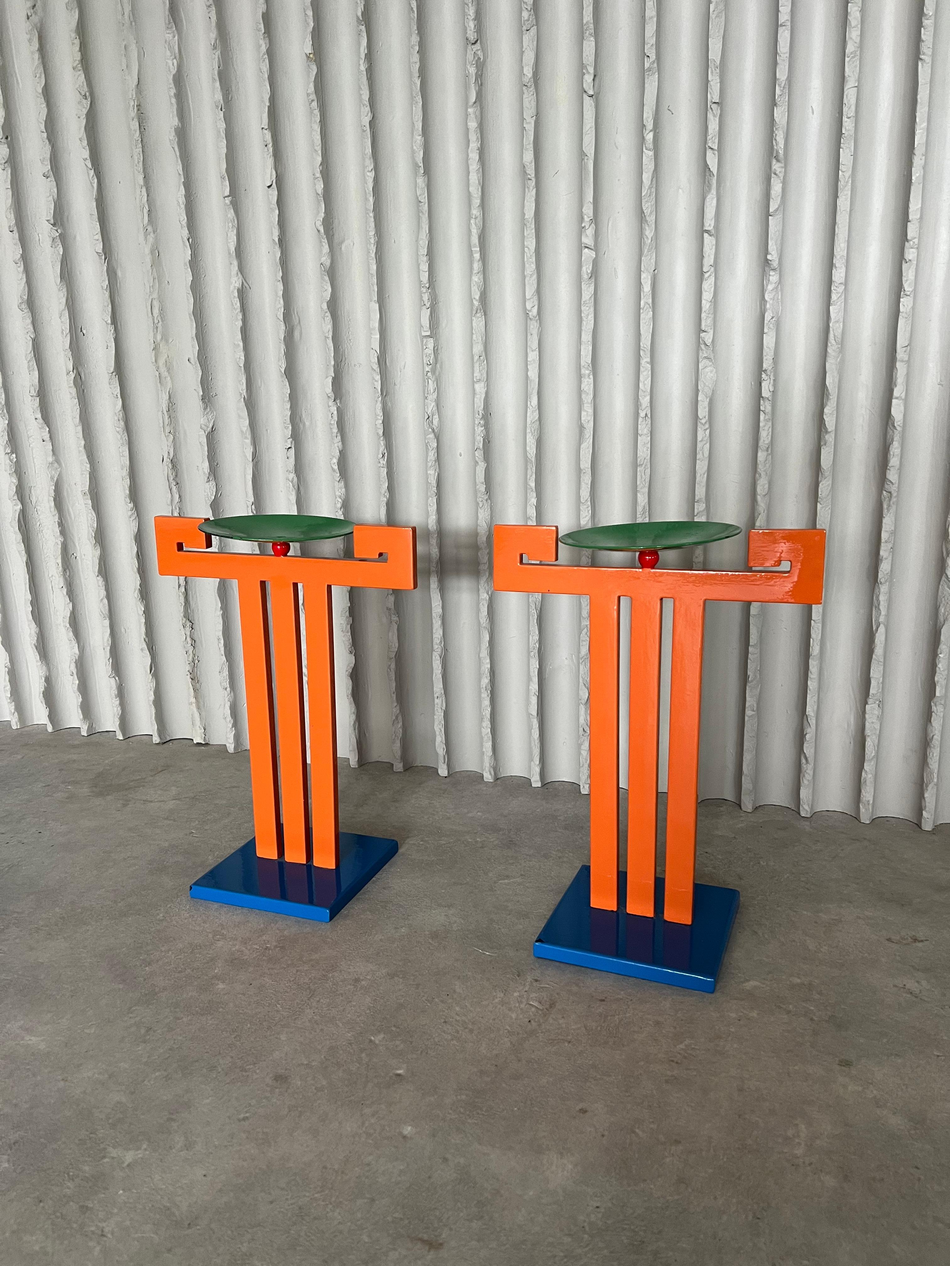 Late 20th Century Set of 2 large Memphis candle holders For Sale