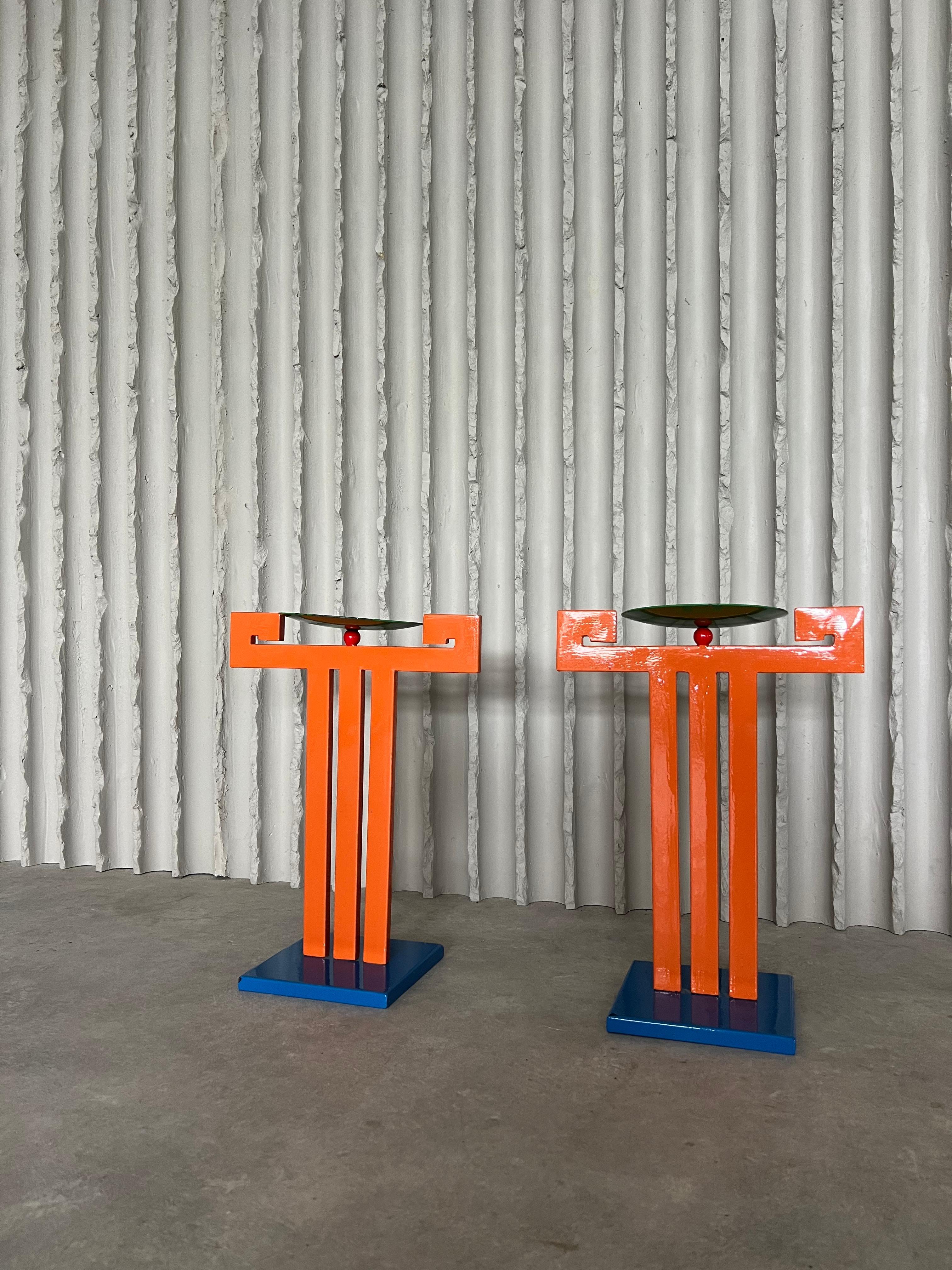 Steel Set of 2 large Memphis candle holders For Sale