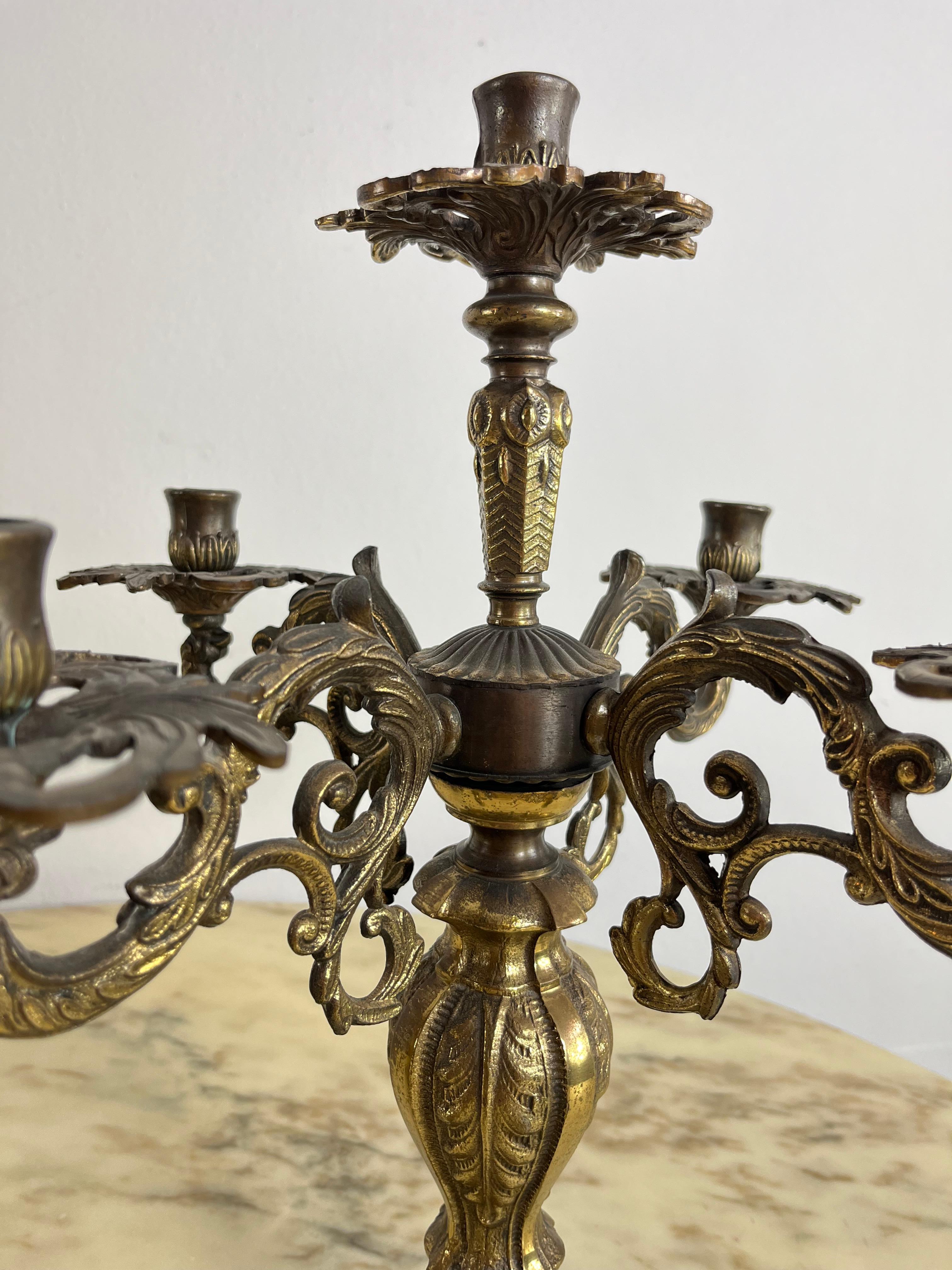 Set of 2 Large Mid-Century Bronze 5 Flame Candlesticks 1960s For Sale 1