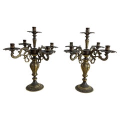 Set von 2 großen Mid-Century-Bronze-Kerzenständern mit 5 Flammen, 1960er Jahre