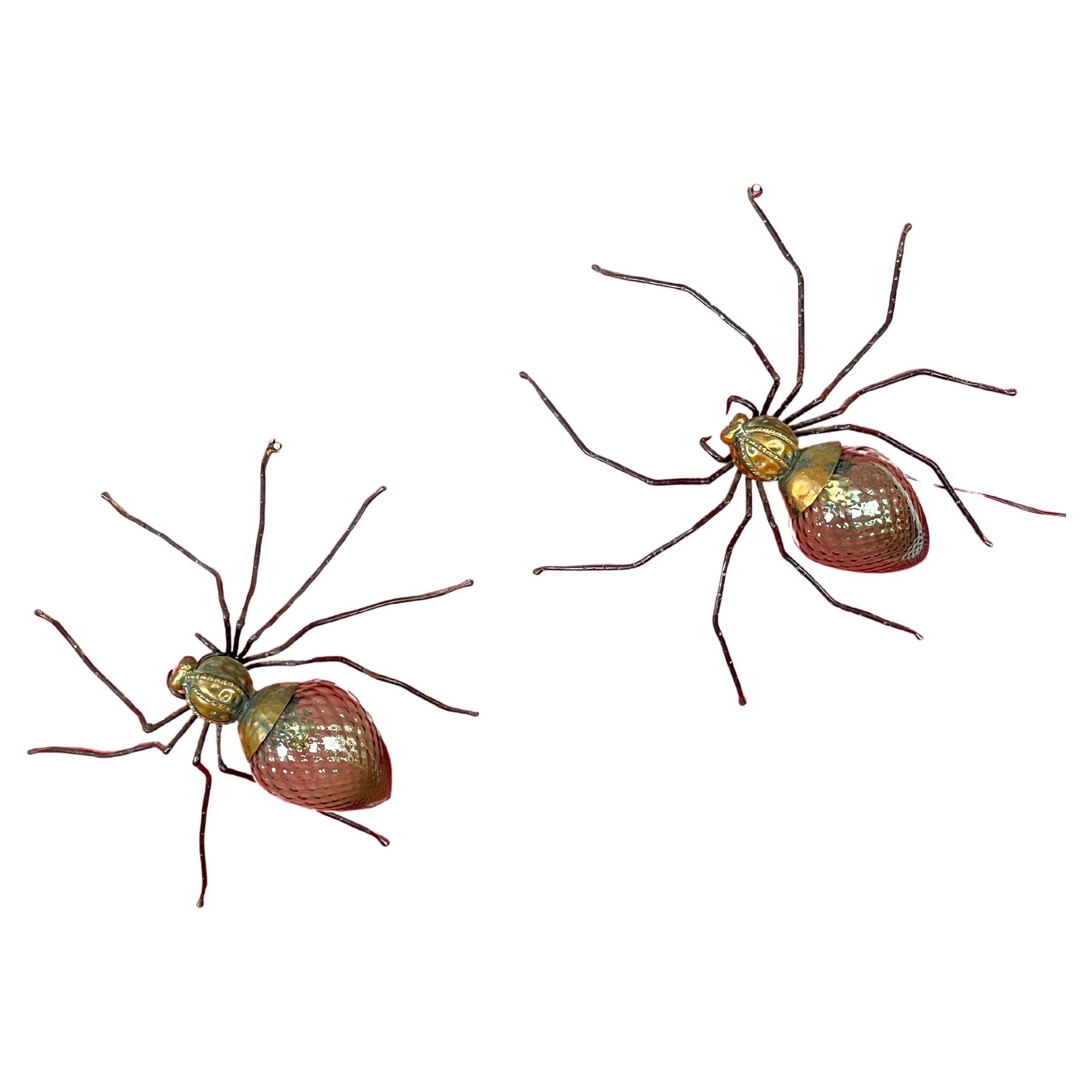 Set of 2 Large Mid-Century "Spider" Wall Lamps Murano Glass and Iron, 1950s For Sale