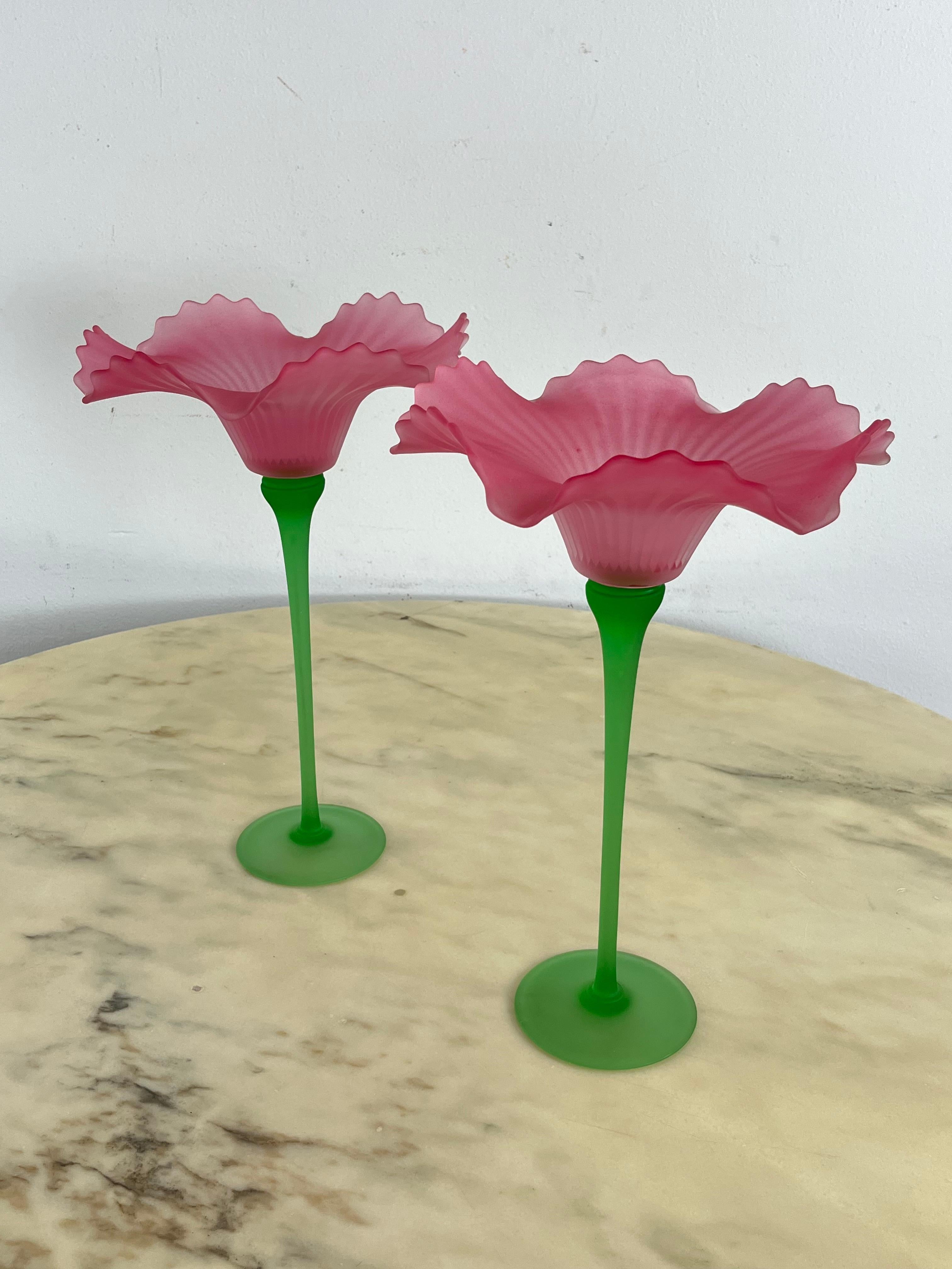 Set di 2 grandi candelieri in vetro di Murano anni '70 in vendita 1