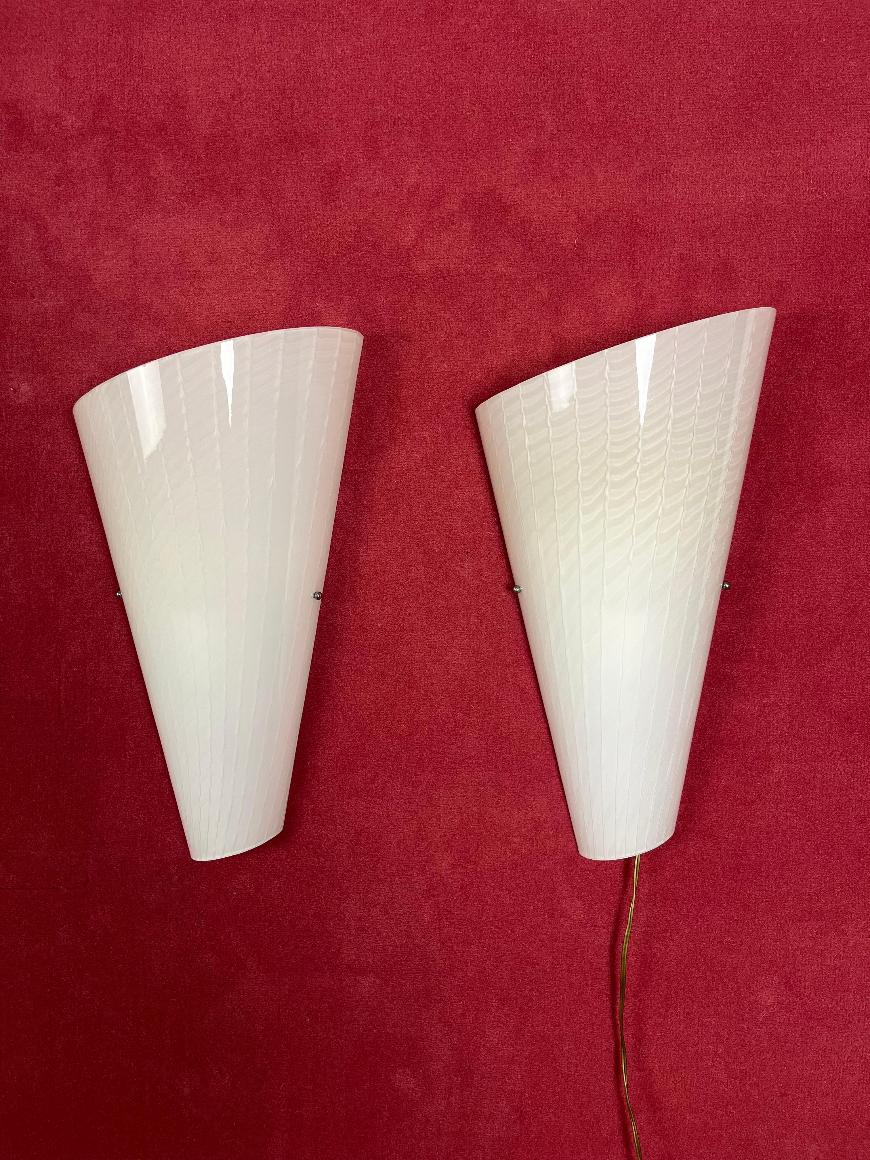 Juego de 2 grandes lámparas de pared de cristal de Murano, años 80 en venta 5