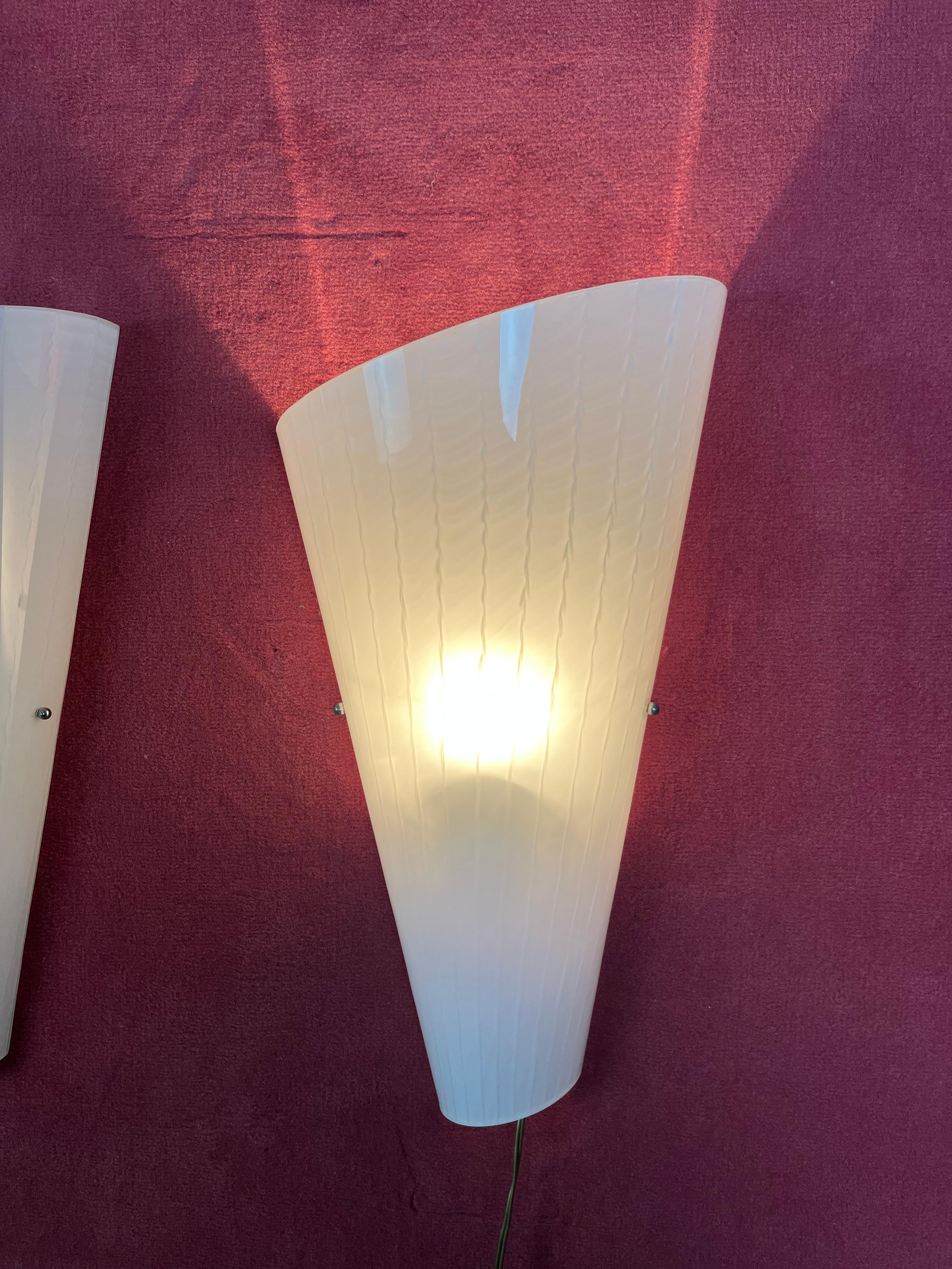Juego de 2 grandes lámparas de pared de cristal de Murano, años 80 en Bueno estado para la venta en Palermo, IT