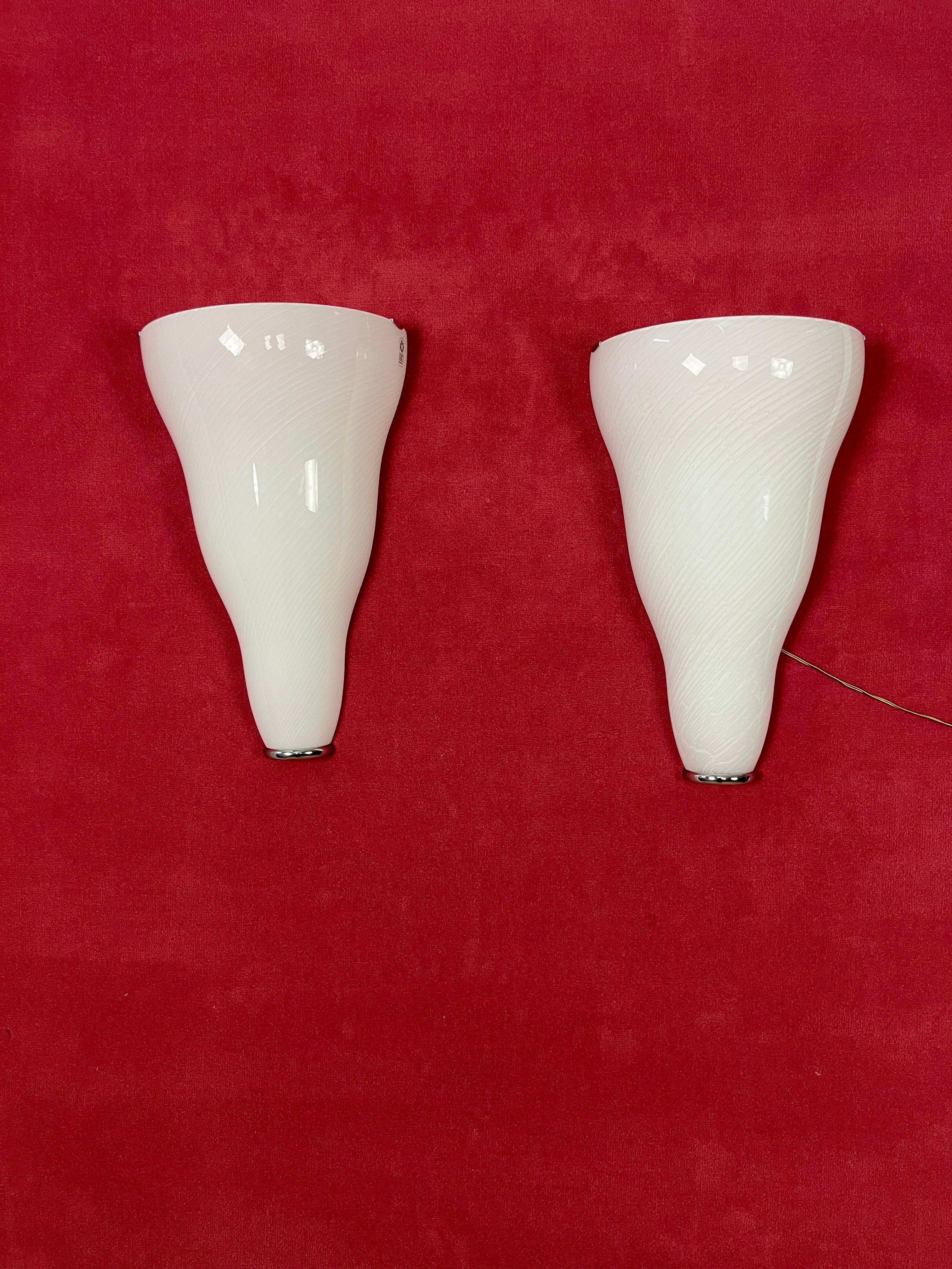 Set Of 2 Large Murano Glass Wall Lamps Leucos, 1980s For Sale 4