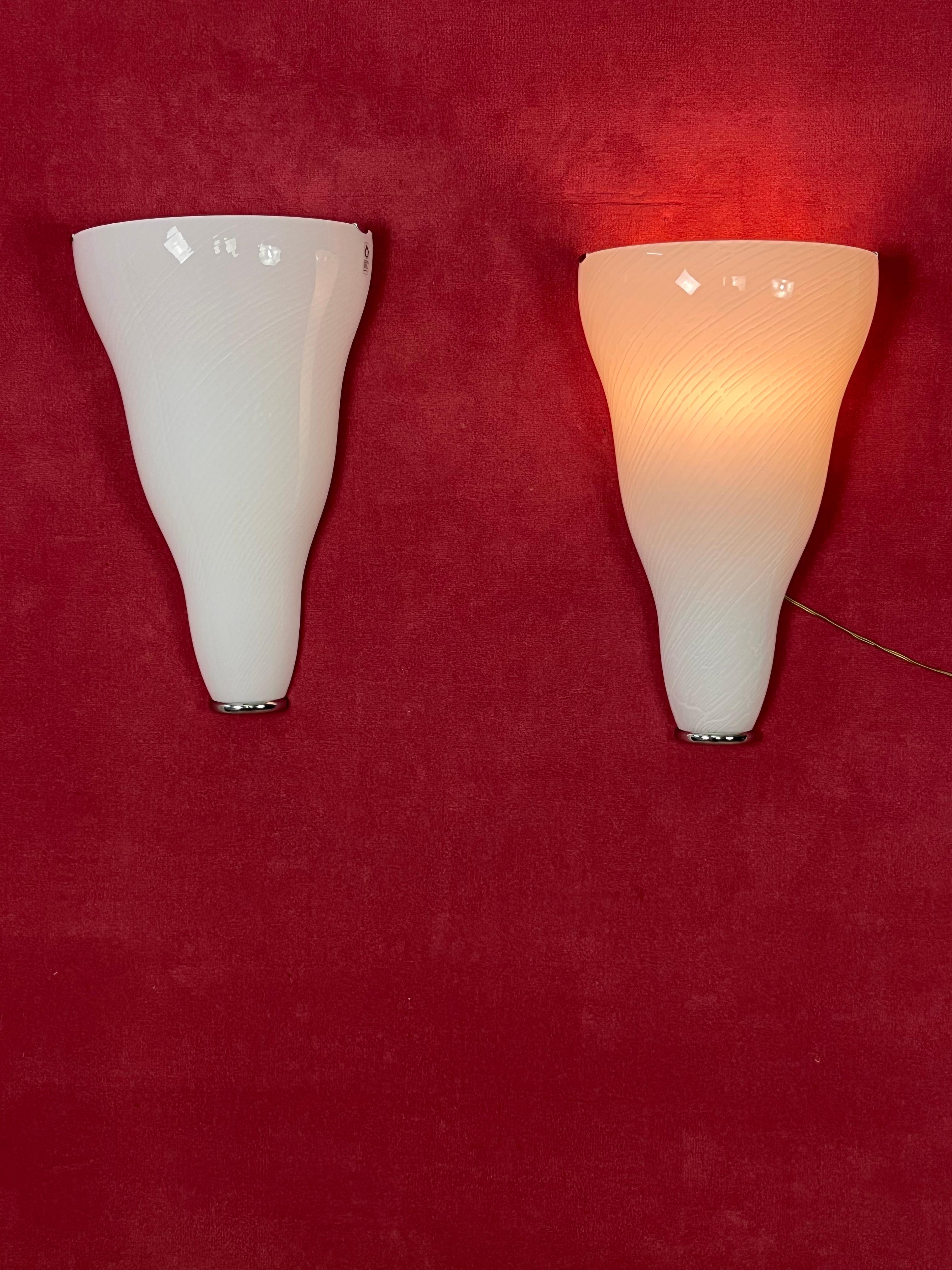 Set Of 2 Large Murano Glass Wall Lamps Leucos, 1980s For Sale 1
