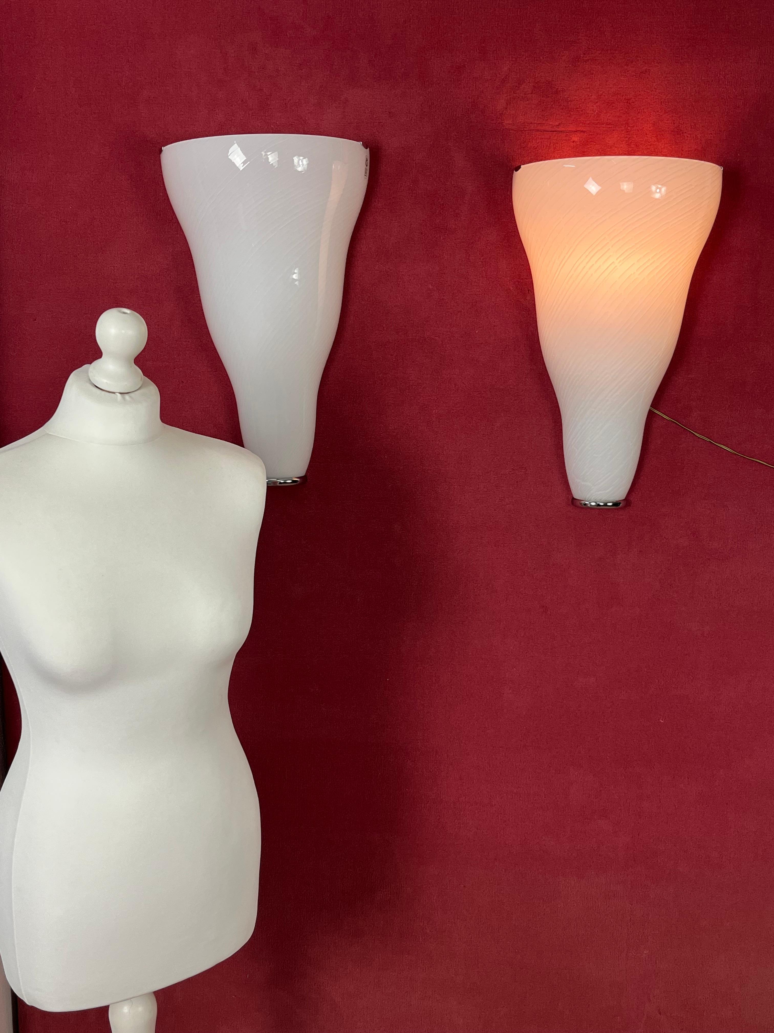 Set Of 2 Large Murano Glass Wall Lamps Leucos, 1980s For Sale 2
