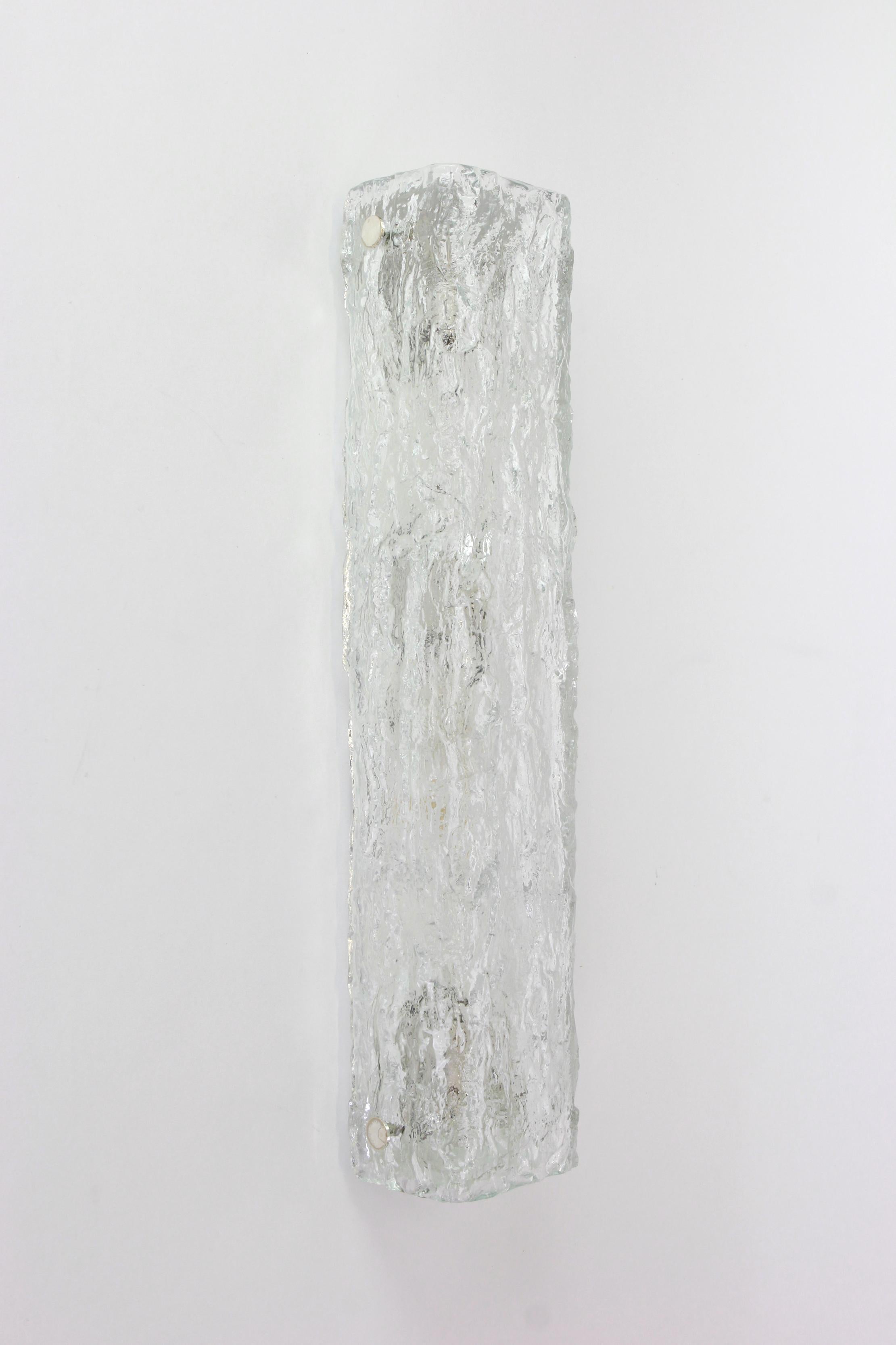 Juego de 2 grandes lámparas de tocador de cristal de Murano Ice de Kaiser, Alemania, años 70 en venta 3