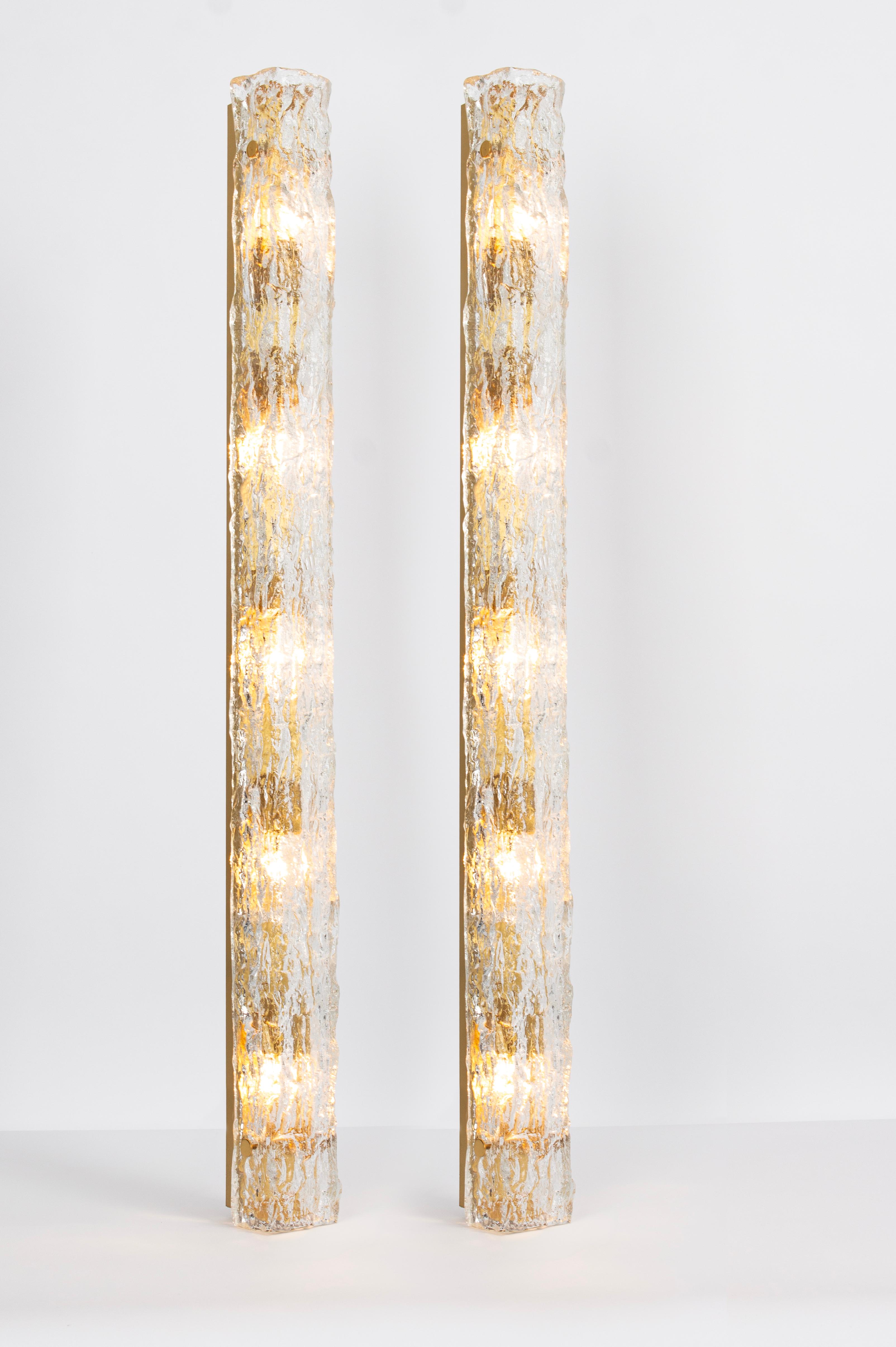 Set of 2 Large Murano Ice Glass Vanity Sconces by Kaiser, Germany, 1970s 5