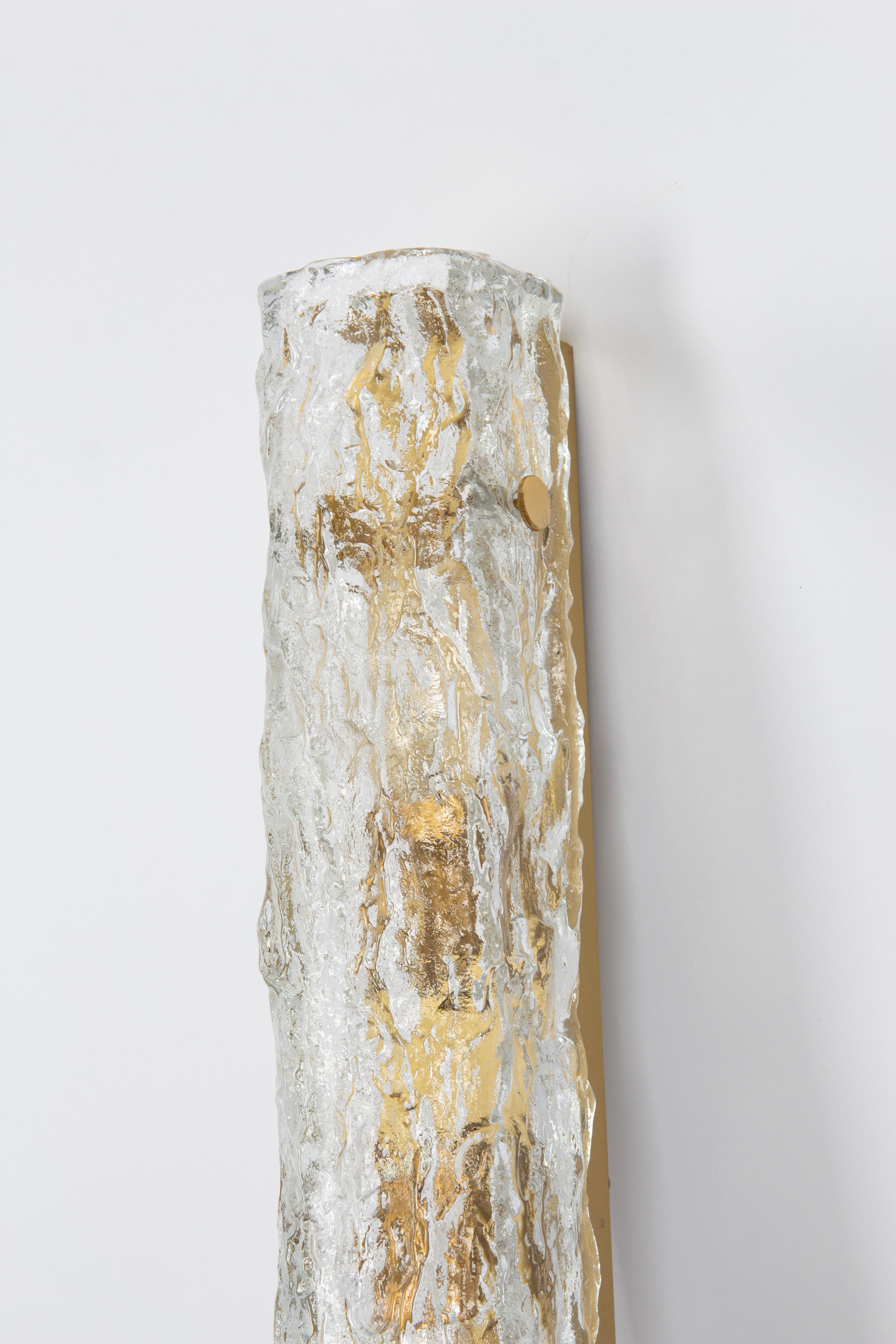 Set of 2 Large Murano Ice Glass Vanity Sconces by Kaiser, Germany, 1970s 6