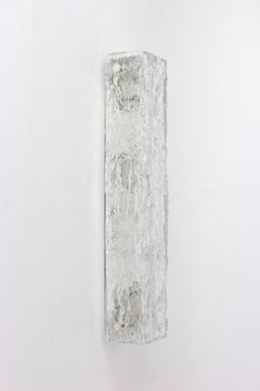 Set of 2 Large Murano Ice Glass Vanity Sconces by Kaiser, Germany, 1970s