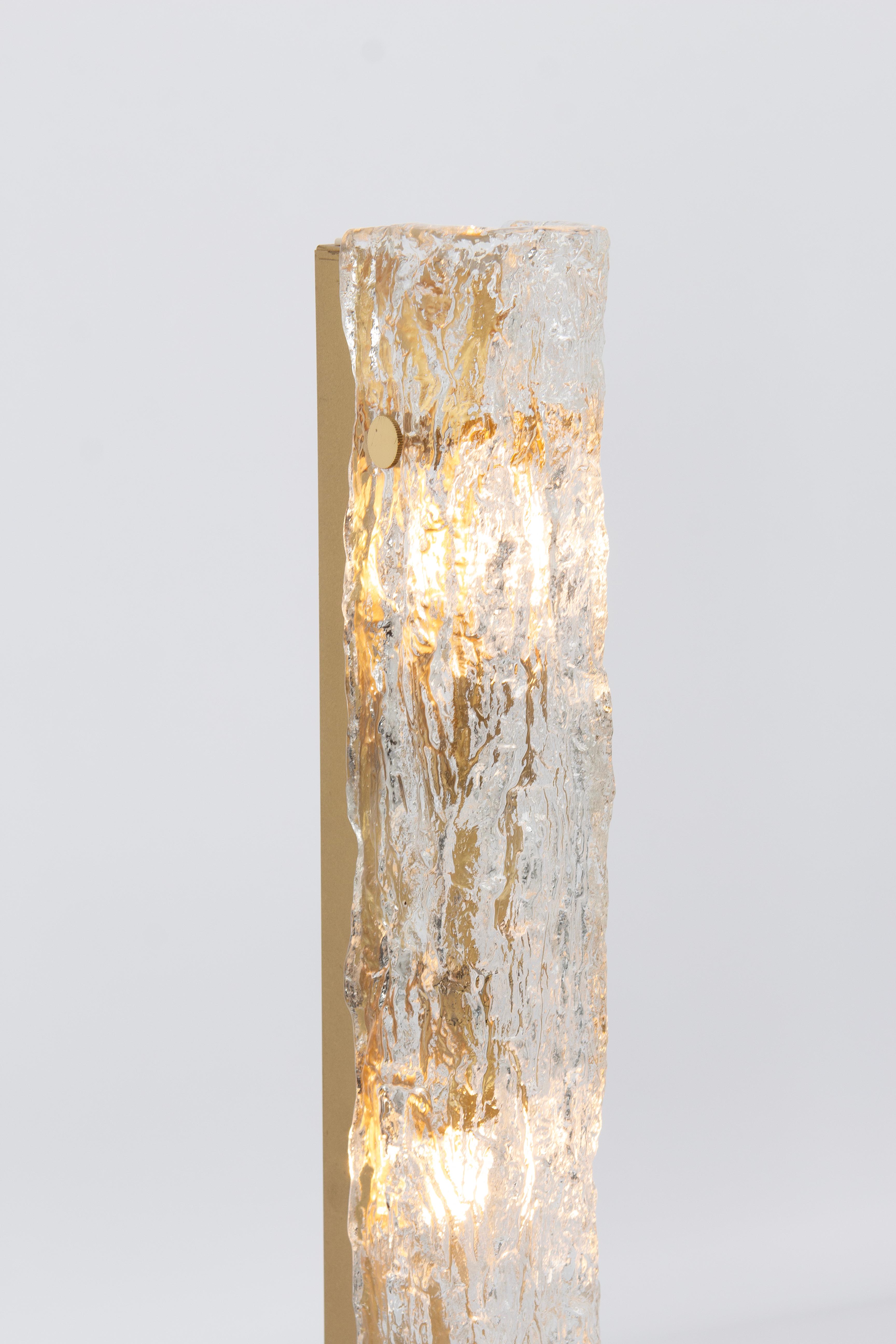 Mid-Century Modern Set of 2 Large Murano Ice Glass Vanity Sconces by Kaiser, Germany, 1970s For Sale