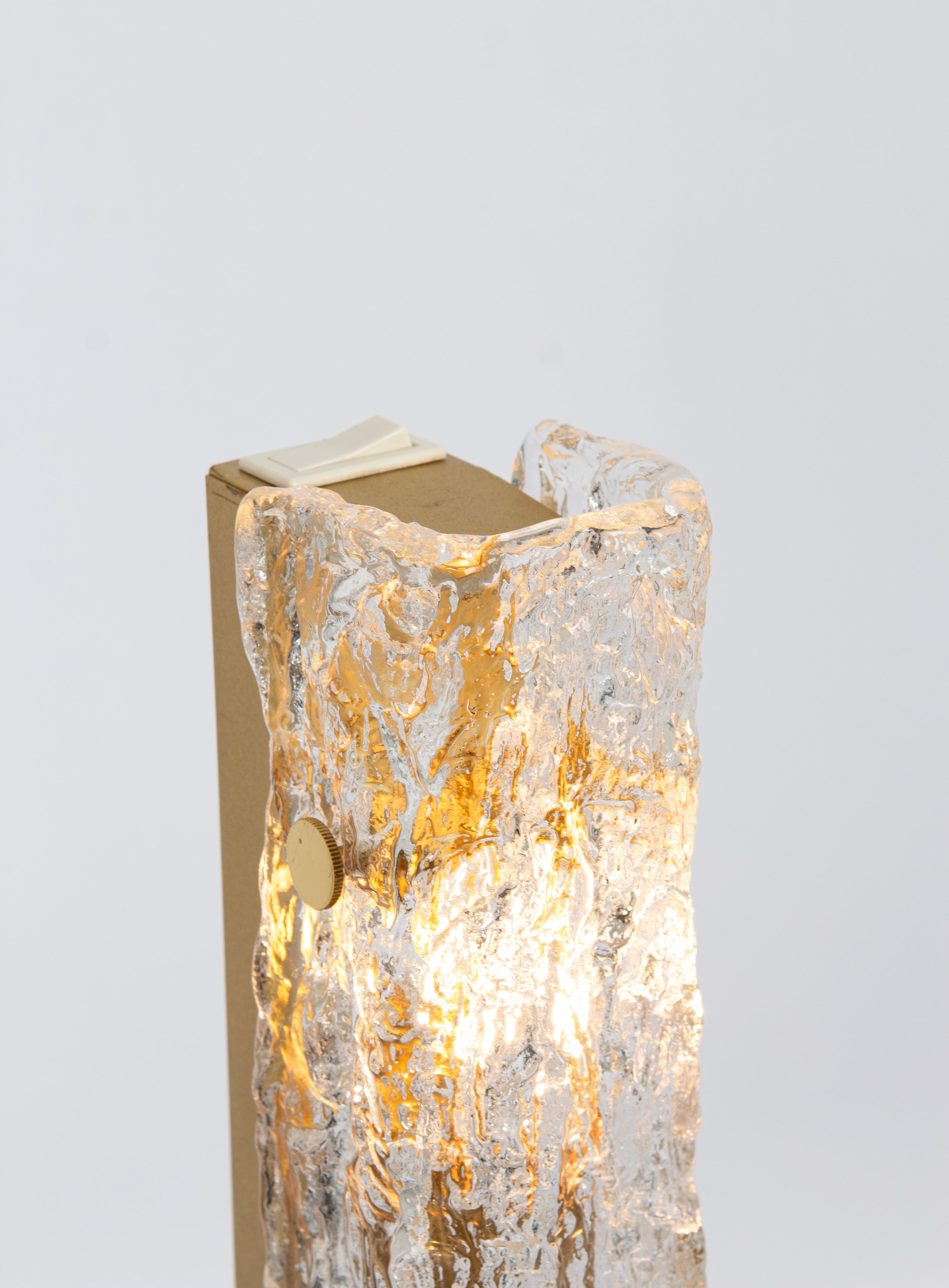 Set of 2 Large Murano Ice Glass Vanity Sconces by Kaiser, Germany, 1970s In Good Condition For Sale In Aachen, NRW