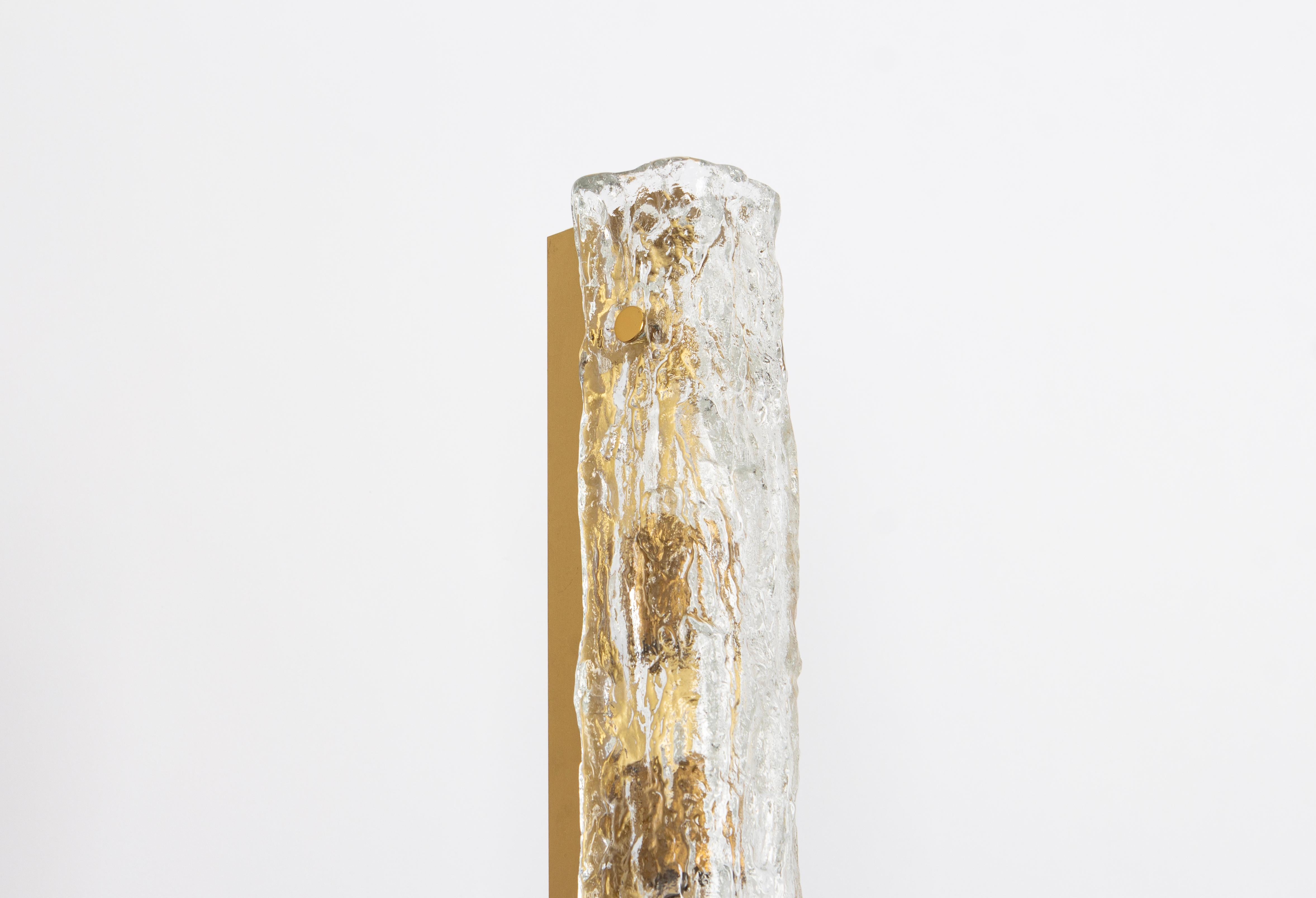 Late 20th Century Set of 2 Large Murano Ice Glass Vanity Sconces by Kaiser, Germany, 1970s For Sale