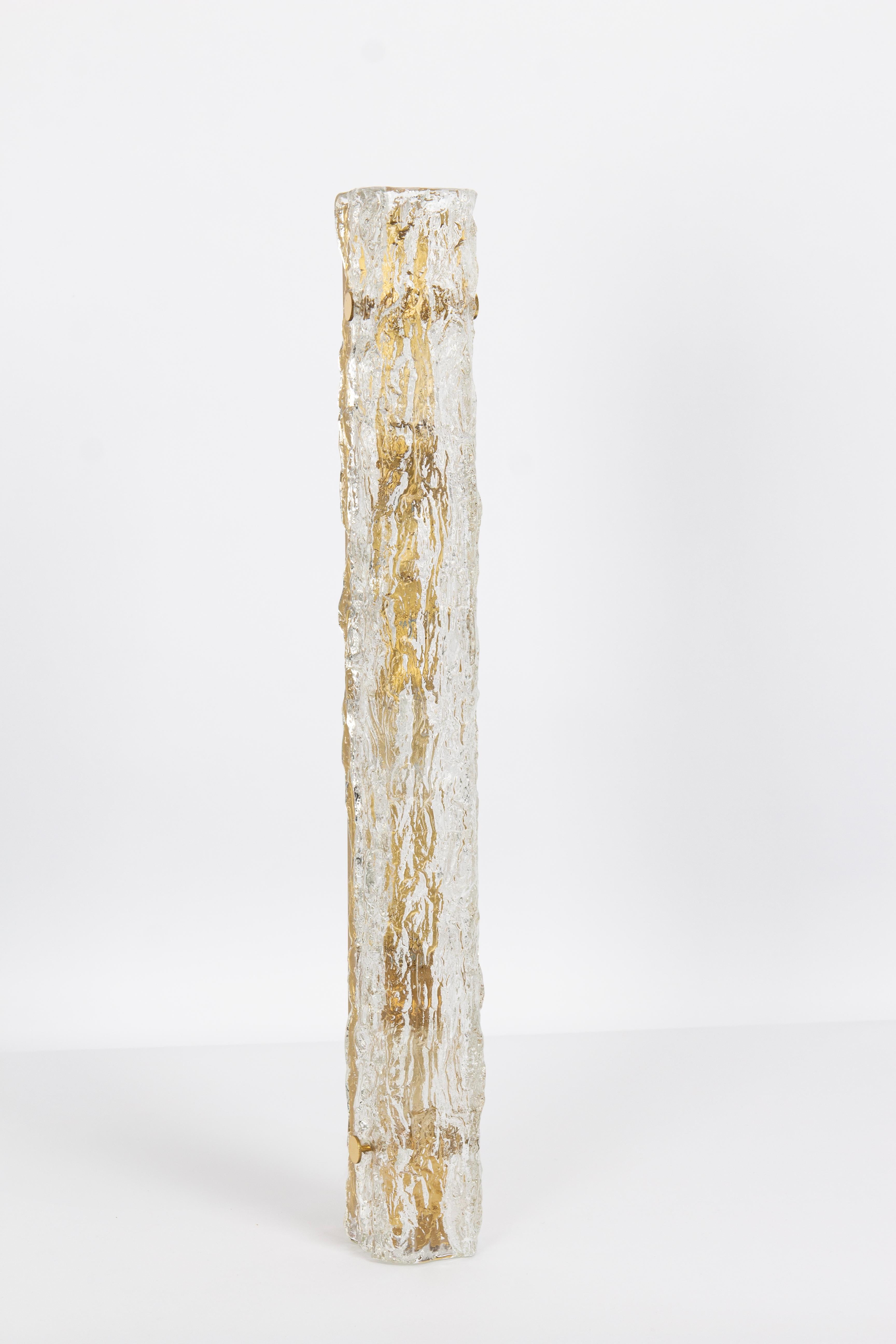 Metal Set of 2 Large Murano Ice Glass Vanity Sconces by Kaiser, Germany, 1970s For Sale