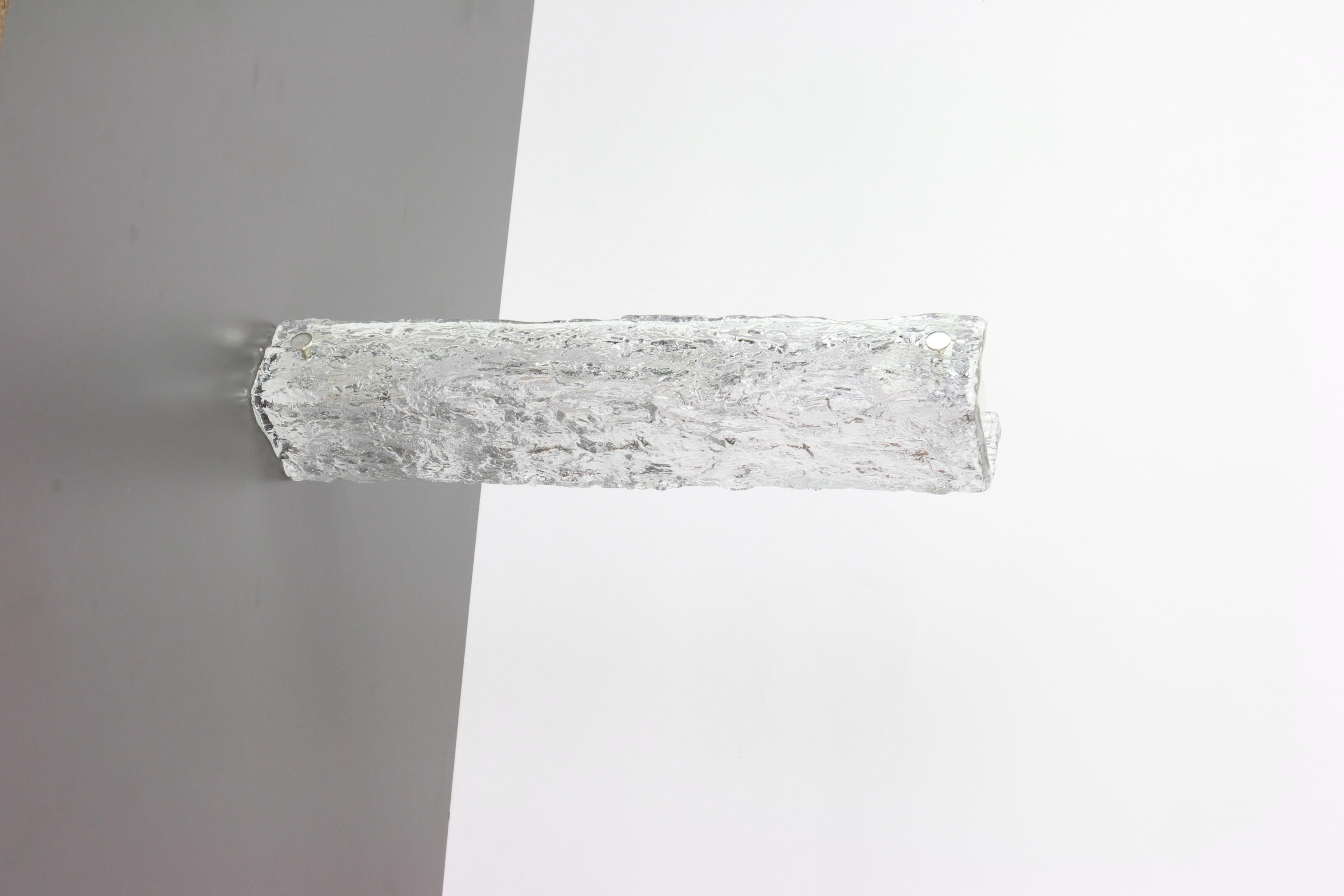 Juego de 2 grandes lámparas de tocador de cristal de Murano Ice de Kaiser, Alemania, años 70 finales del siglo XX en venta