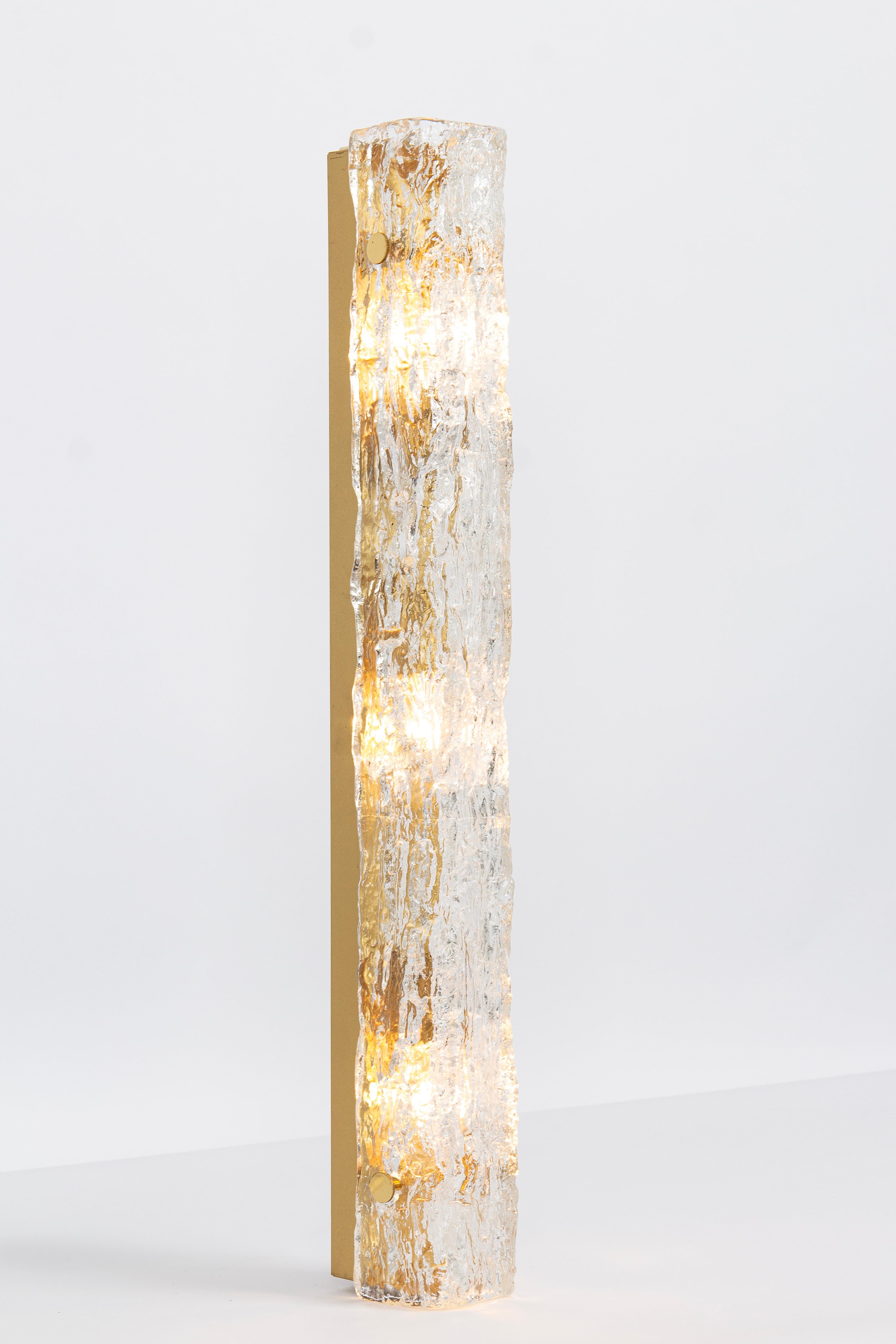 Set of 2 Large Murano Ice Glass Vanity Sconces by Kaiser, Germany, 1970s For Sale 1