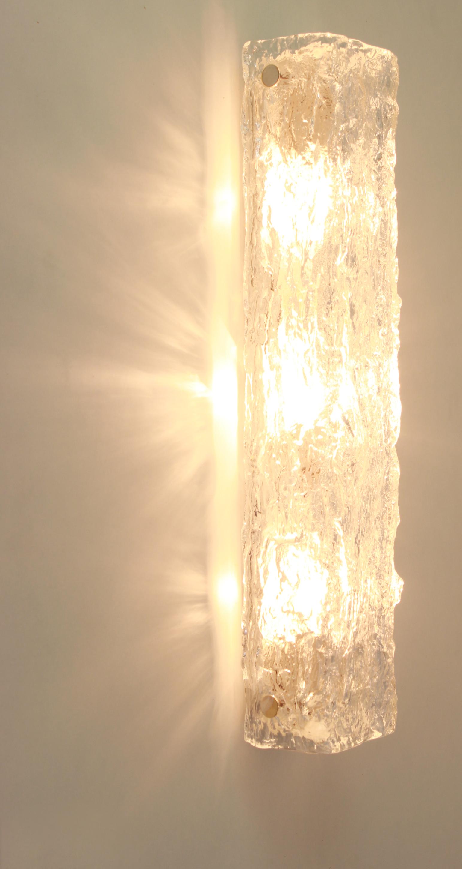 Juego de 2 grandes lámparas de tocador de cristal de Murano Ice de Kaiser, Alemania, años 70 Cristal de Murano en venta