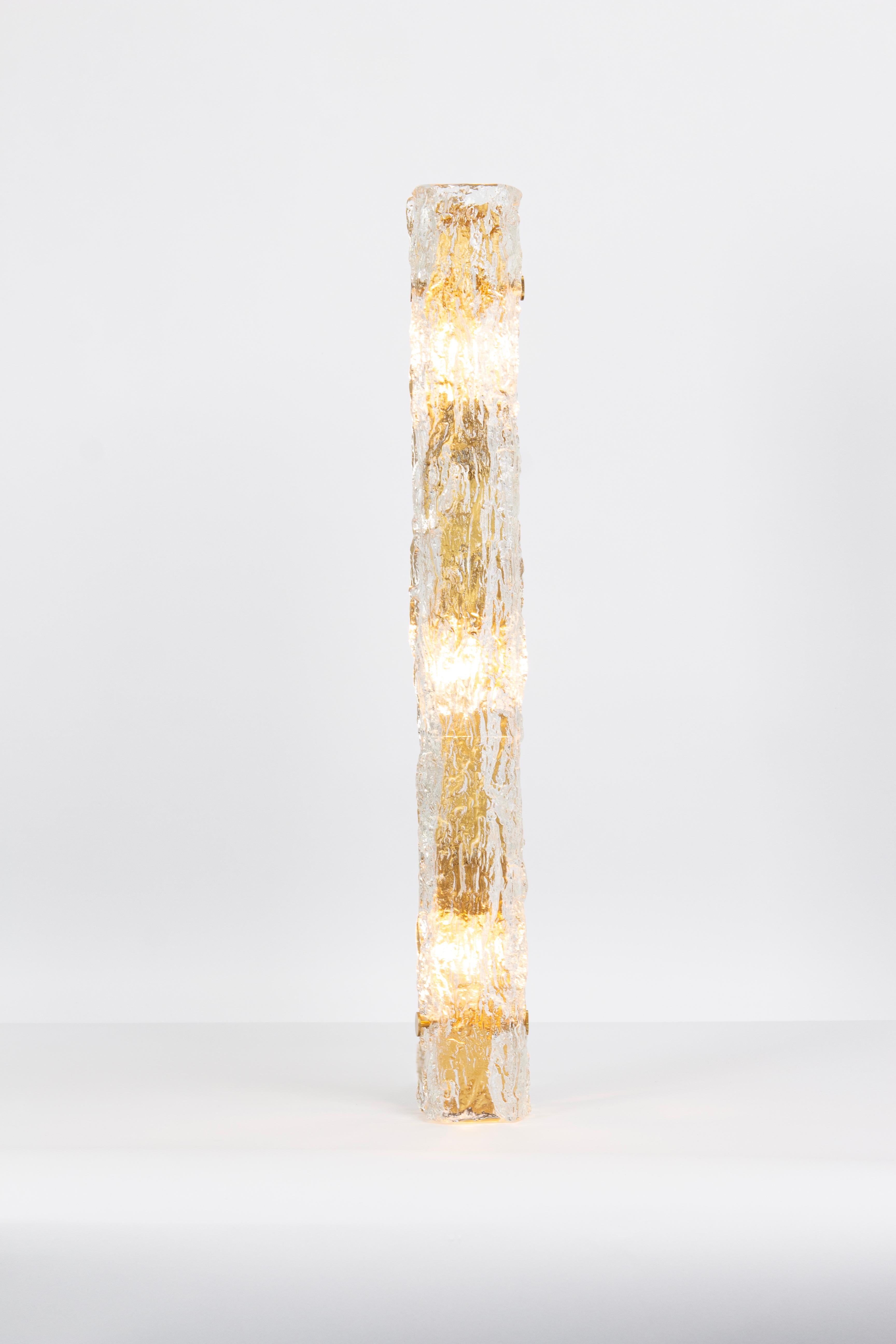 Set of 2 Large Murano Ice Glass Vanity Sconces by Kaiser, Germany, 1970s For Sale 2