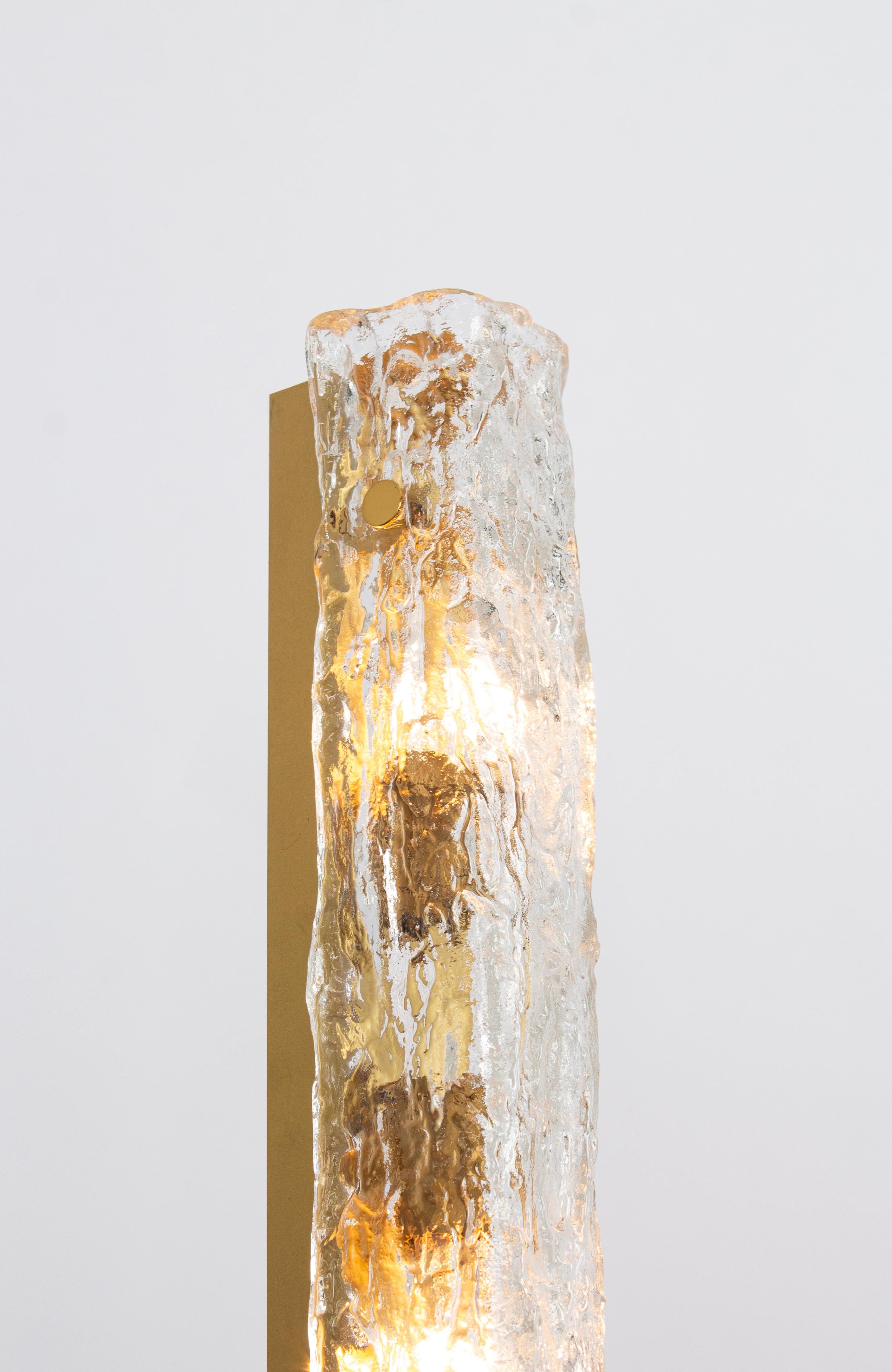 Set of 2 Large Murano Ice Glass Vanity Sconces by Kaiser, Germany, 1970s 3