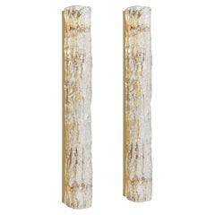 Set of 2 Large Murano Ice Glass Vanity Sconces by Kaiser, Germany, 1970s