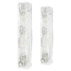 Set of 2 Large Murano Ice Glass Vanity Sconces by Kaiser, Germany, 1970s
