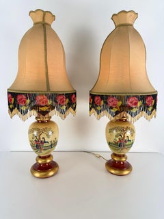 Set of 2 Large Oriental Satsuma Style Table Lamps, 1950s
