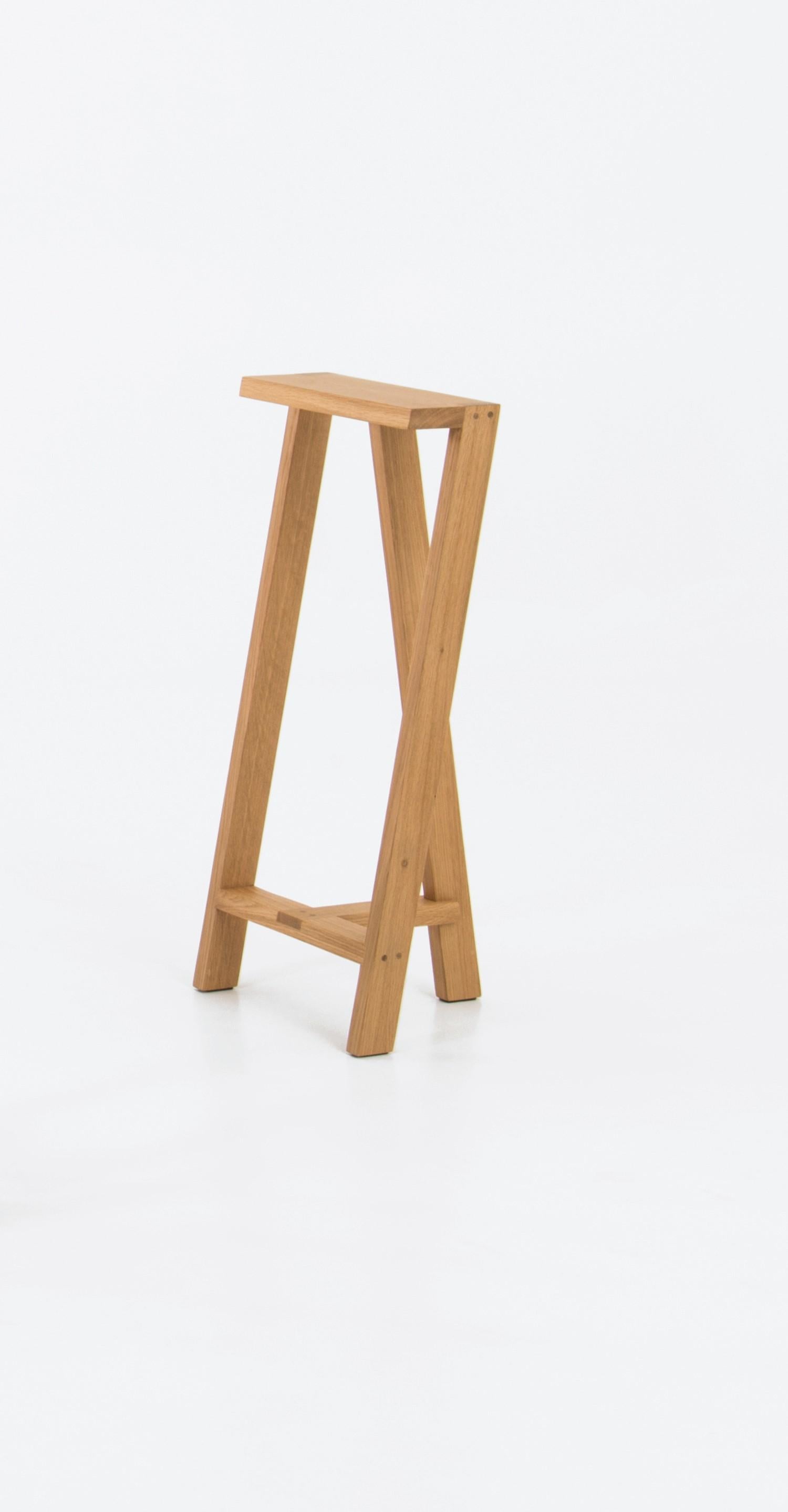 Set of 2 Large Pausa oak stool by Pierre-Emmanuel Vandeputte
Dimensions: D 32 x W 35 x H 80 cm
Materials: oak wood
Available in burnt oak version and in 3 sizes

Pausa is a series of stools; 45cm, 65cm, or 80cm of assembled oak pieces. 
The