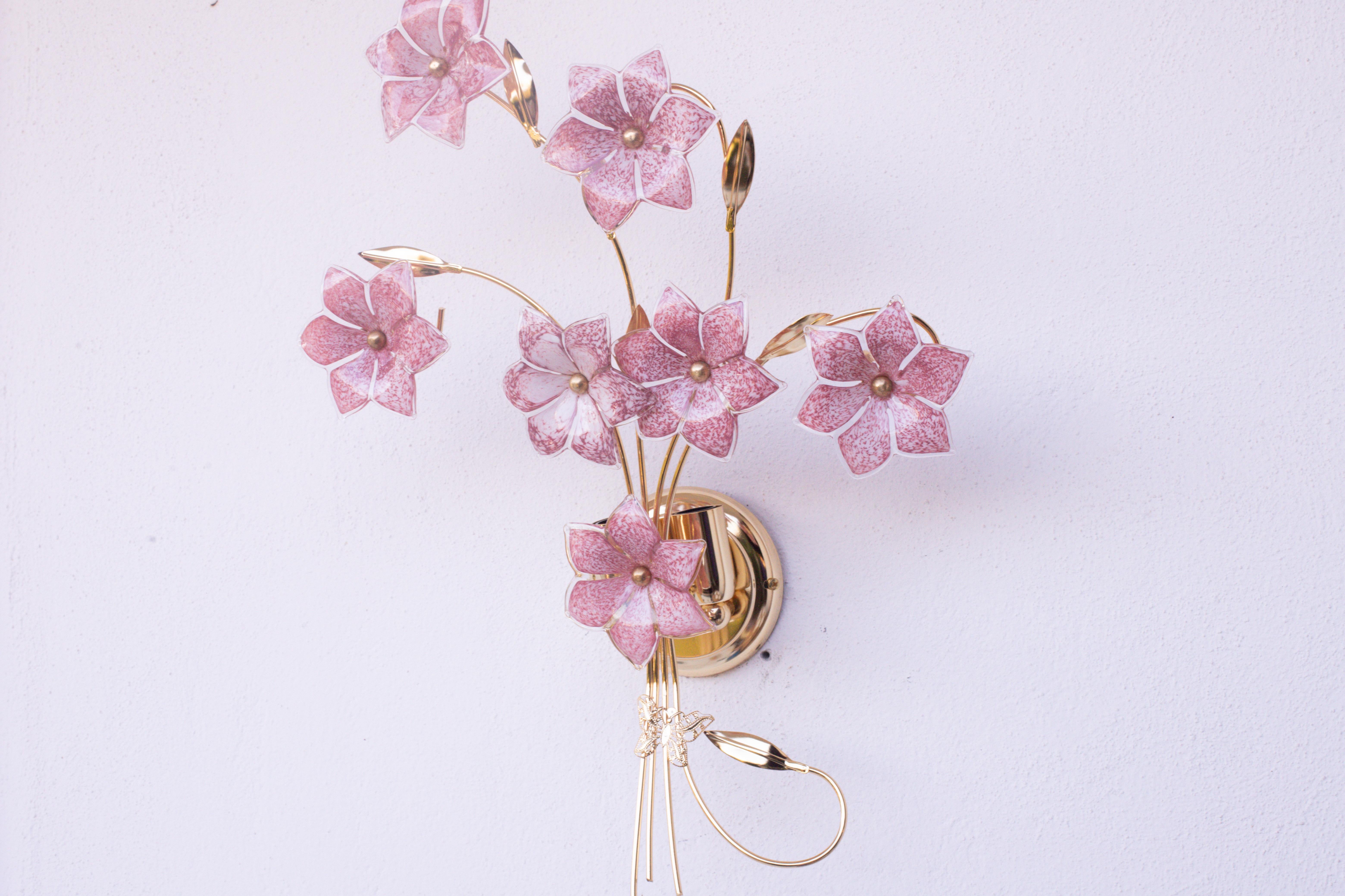 Set di 2 fiori rosa da parete di Murano di grandi dimensioni, anni '70 in vendita 5