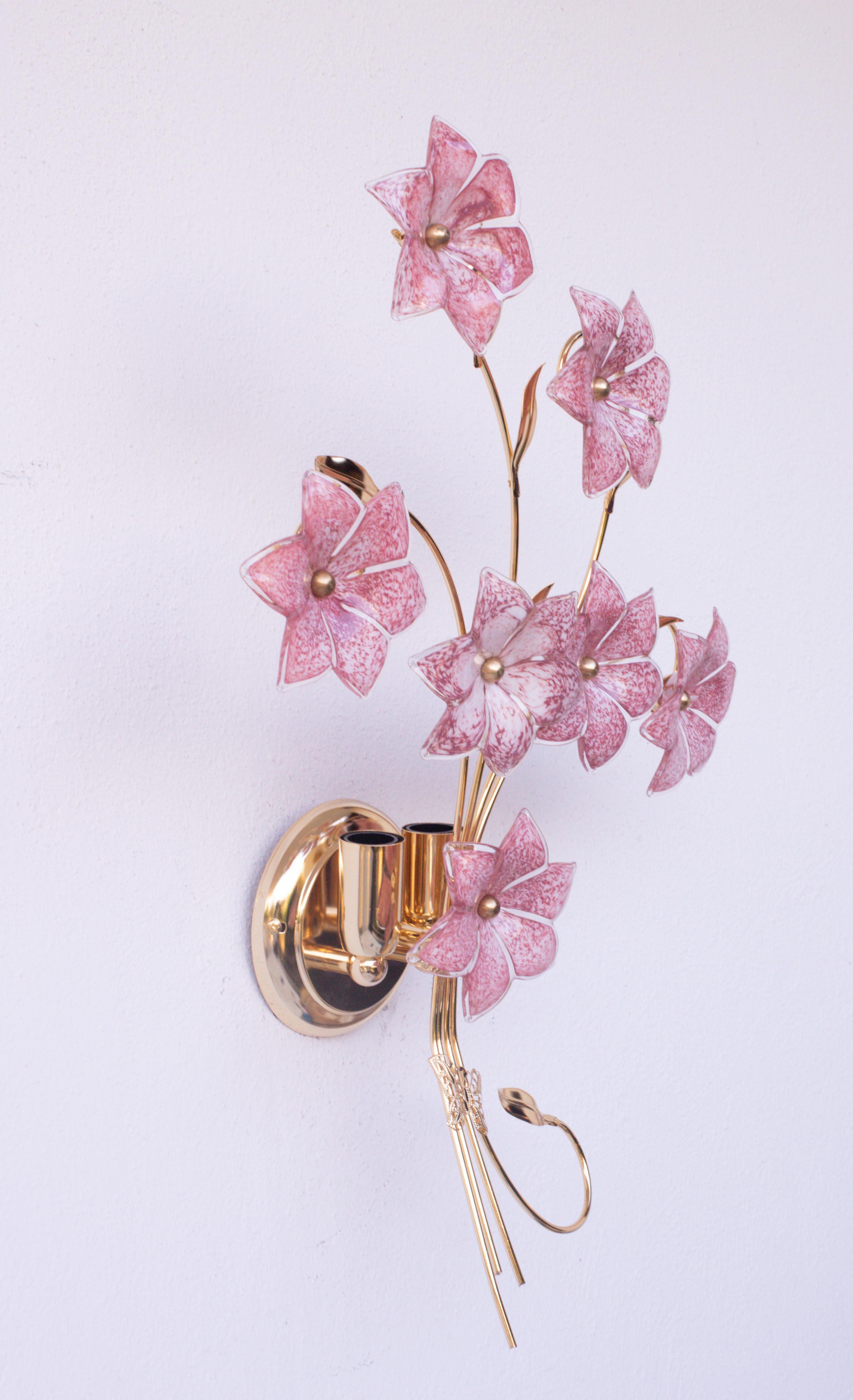 Set di 2 fiori rosa da parete di Murano di grandi dimensioni, anni '70 in vendita 6