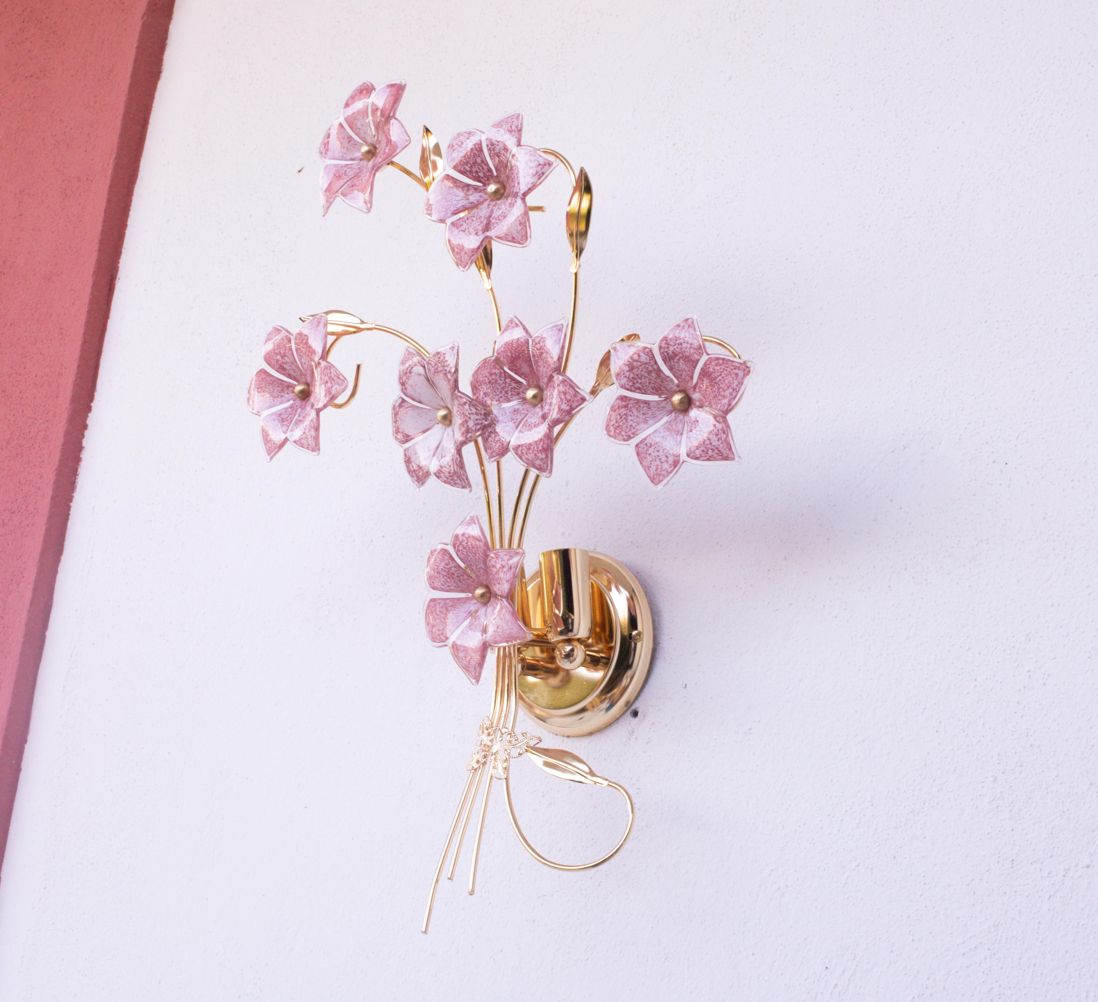 Set di 2 fiori rosa da parete di Murano di grandi dimensioni, anni '70 in vendita 7