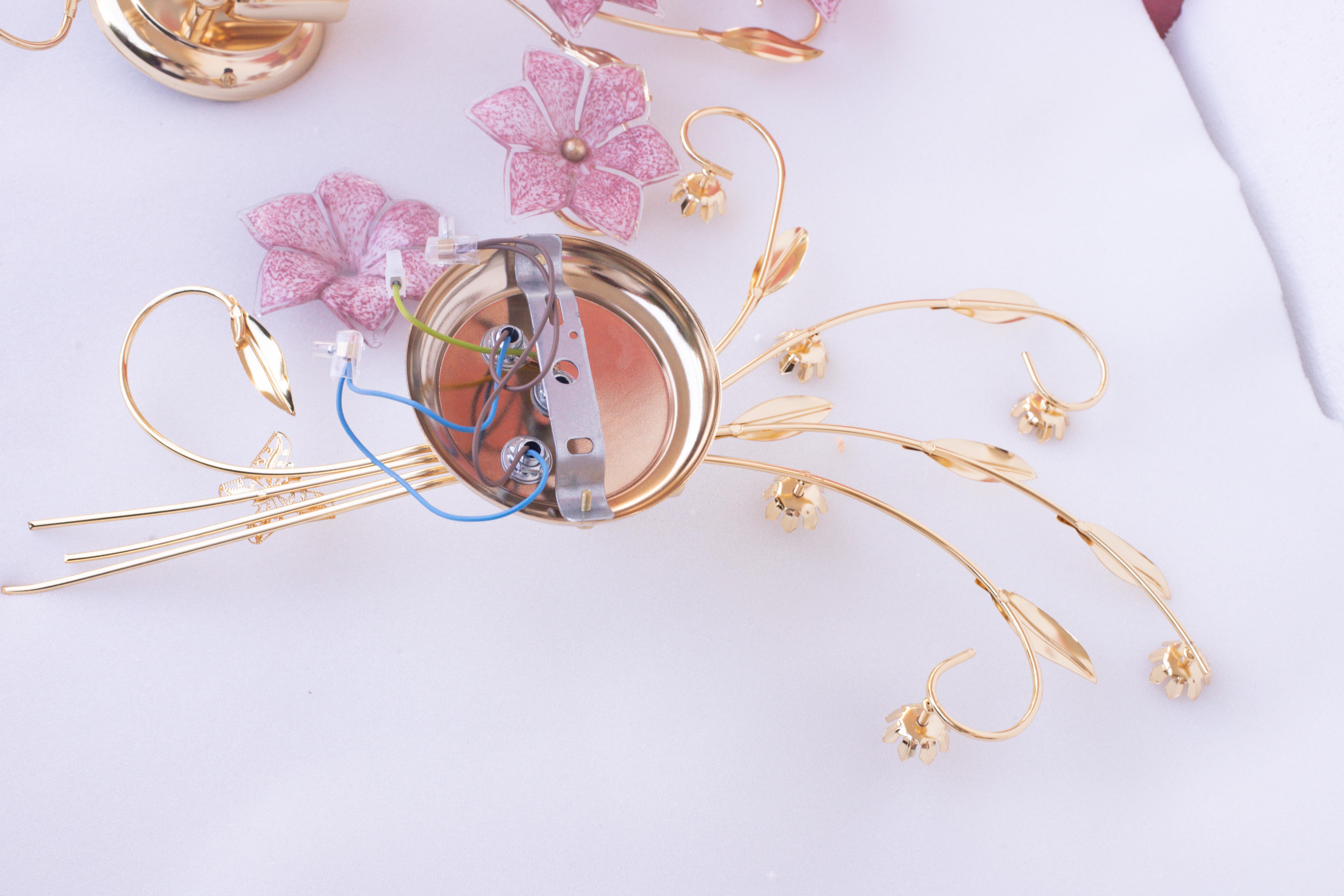 Set di 2 fiori rosa da parete di Murano di grandi dimensioni, anni '70 in vendita 8