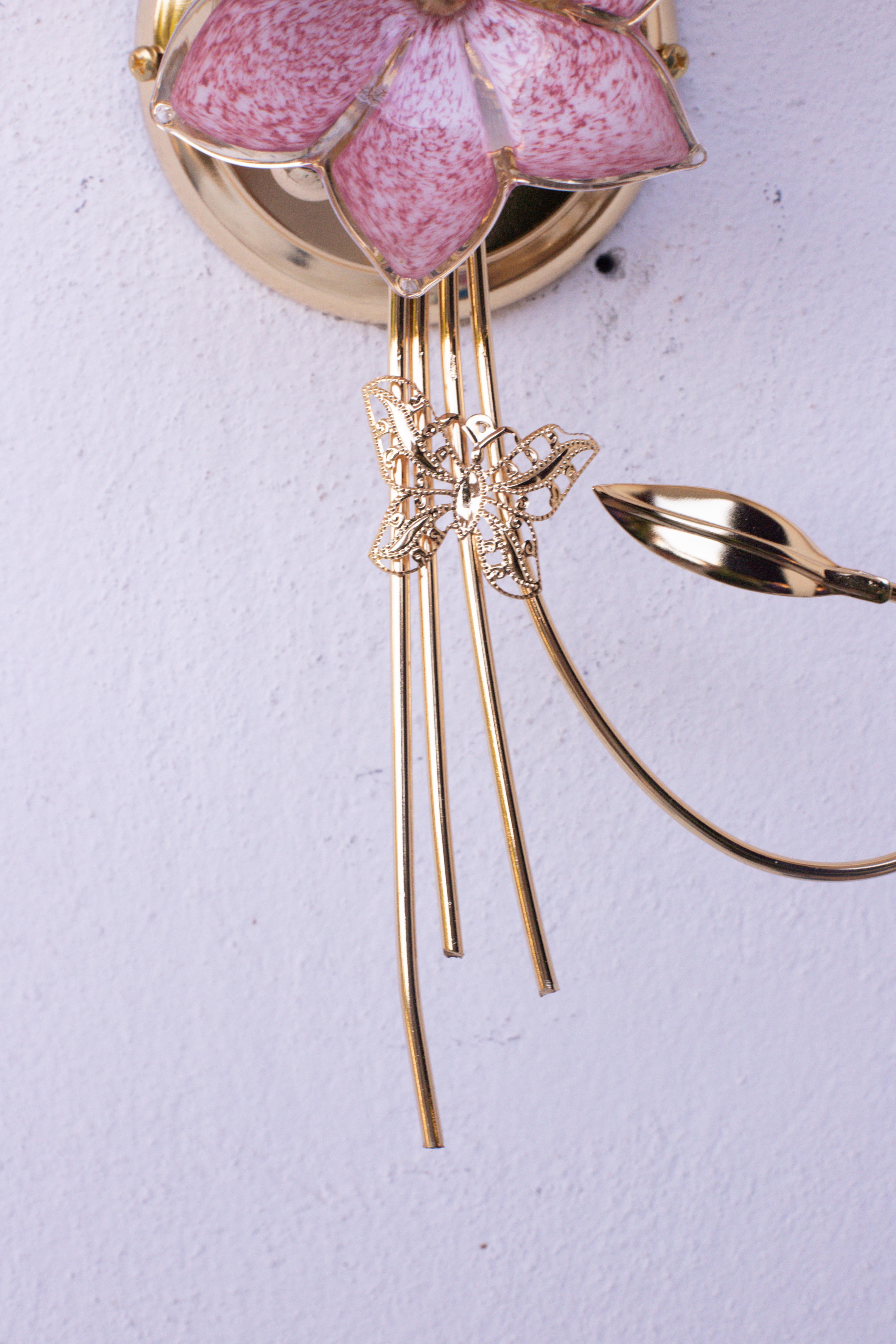 Set di 2 fiori rosa da parete di Murano di grandi dimensioni, anni '70 in vendita 1