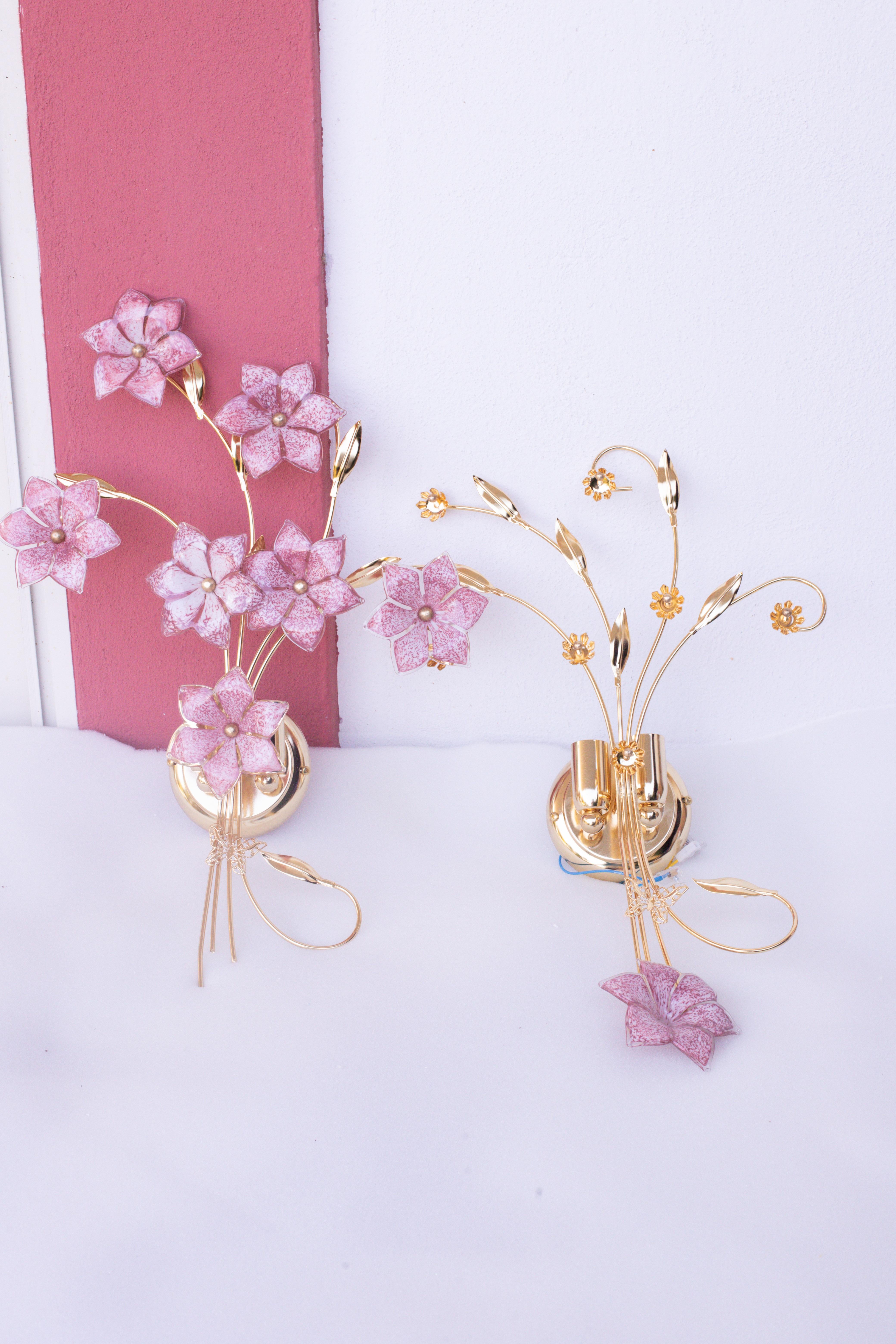 Set di 2 fiori rosa da parete di Murano di grandi dimensioni, anni '70 in vendita 3