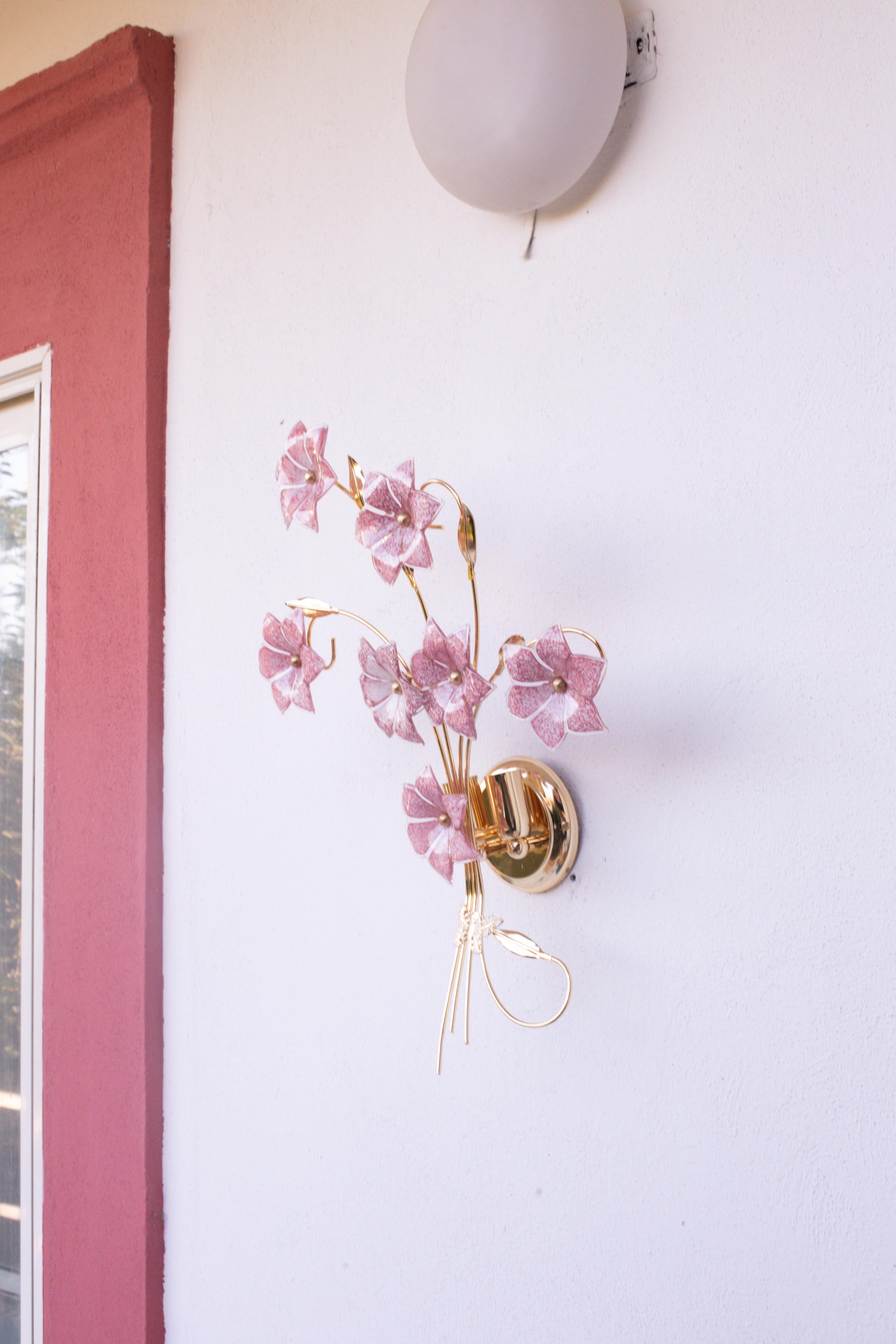 Set di 2 fiori rosa da parete di Murano di grandi dimensioni, anni '70 in vendita 4