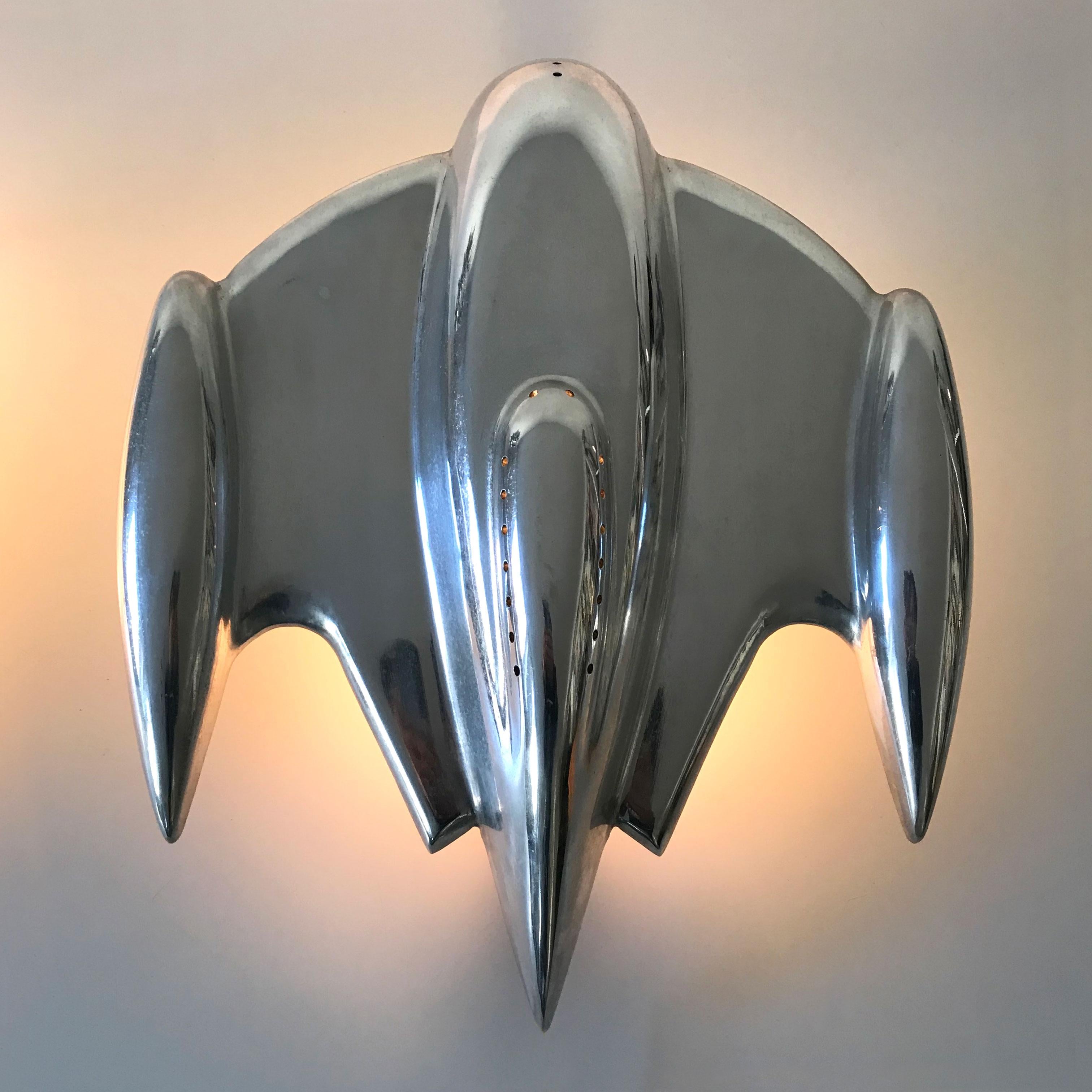 French Set of 2 Large Sputnik Spaceship Wall Lamps or Sconces, 1990s, France