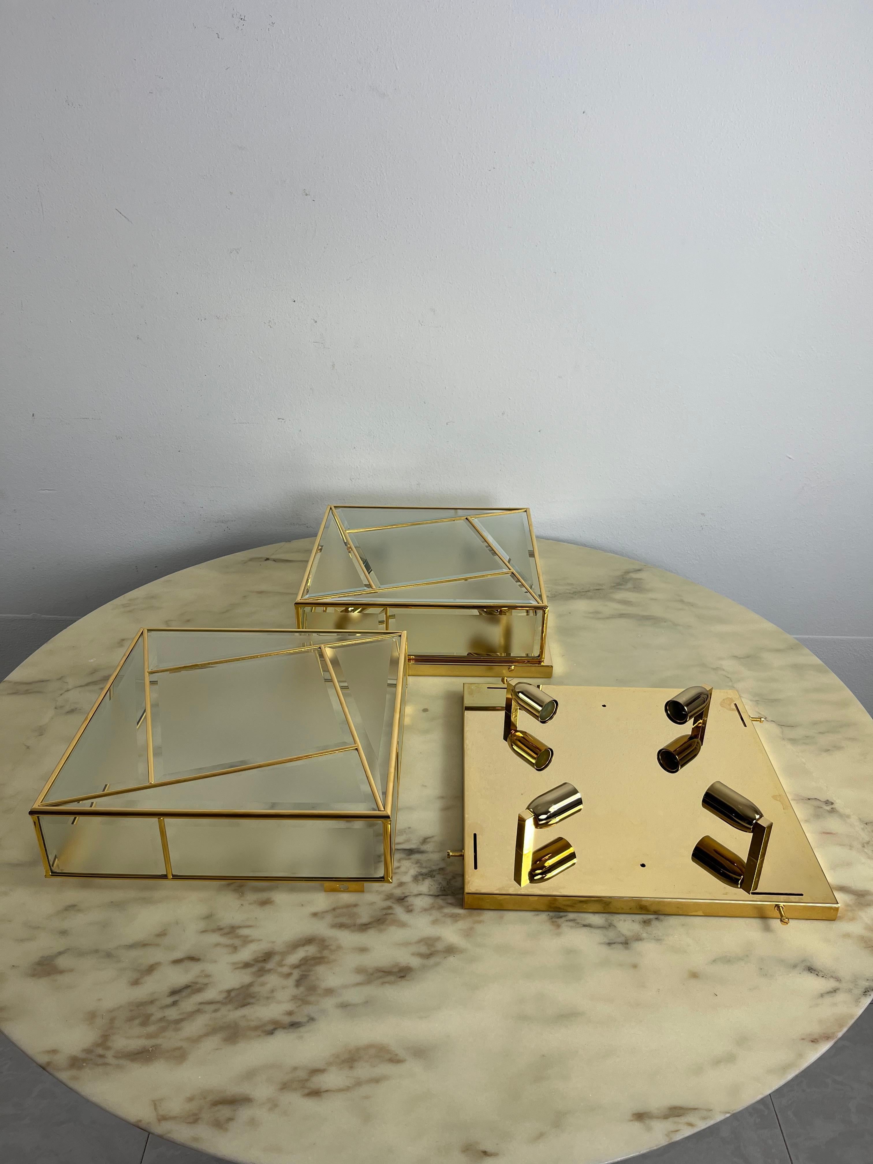 Set Of 2 Large Square 4-Light Ceiling Lights 1980s, Never Used For Sale 4