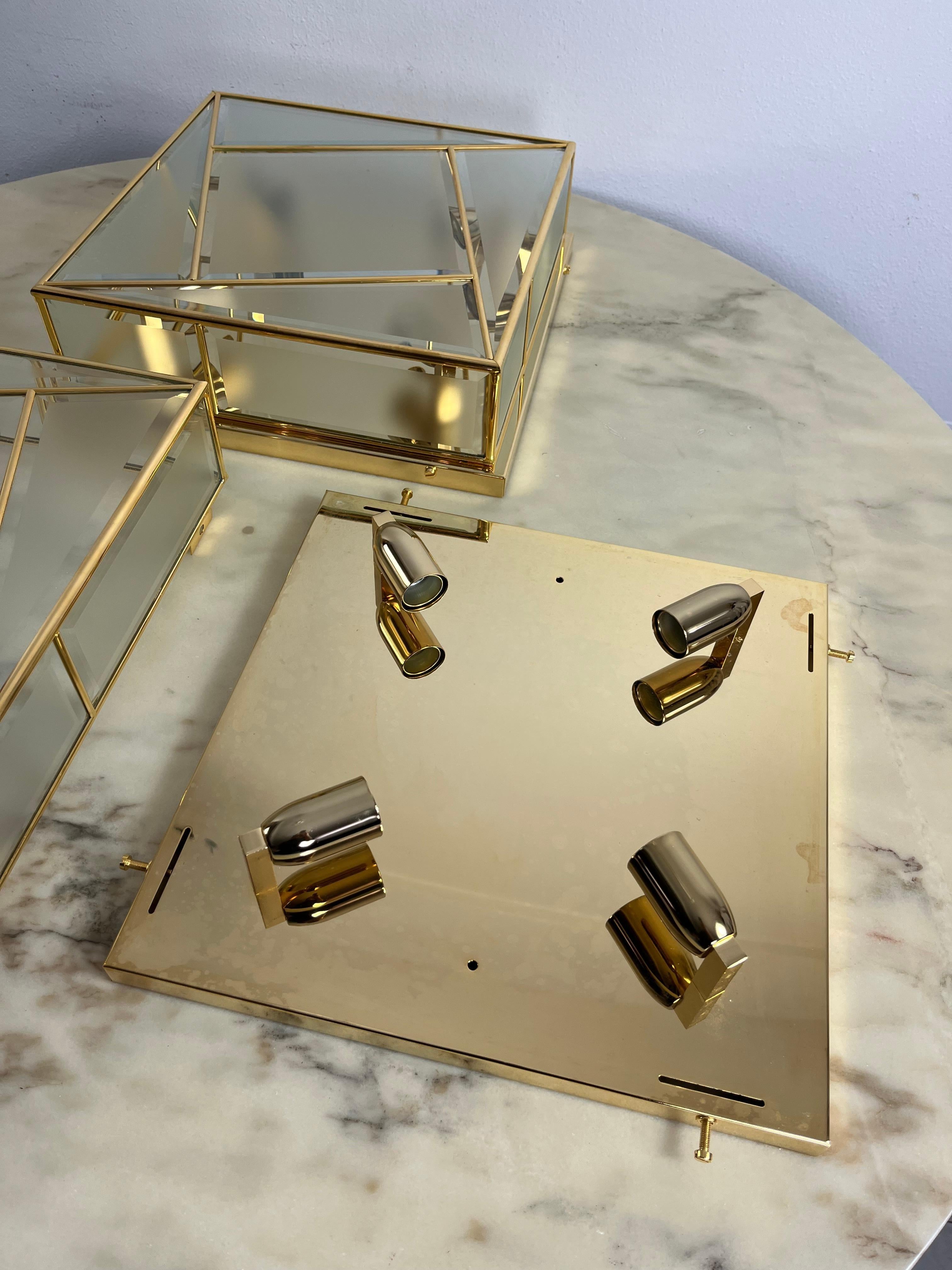 Set Of 2 Large Square 4-Light Ceiling Lights 1980s, Never Used For Sale 5