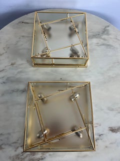 Set Of 2 Large Square 4-Light Ceiling Lights 1980s, Never Used