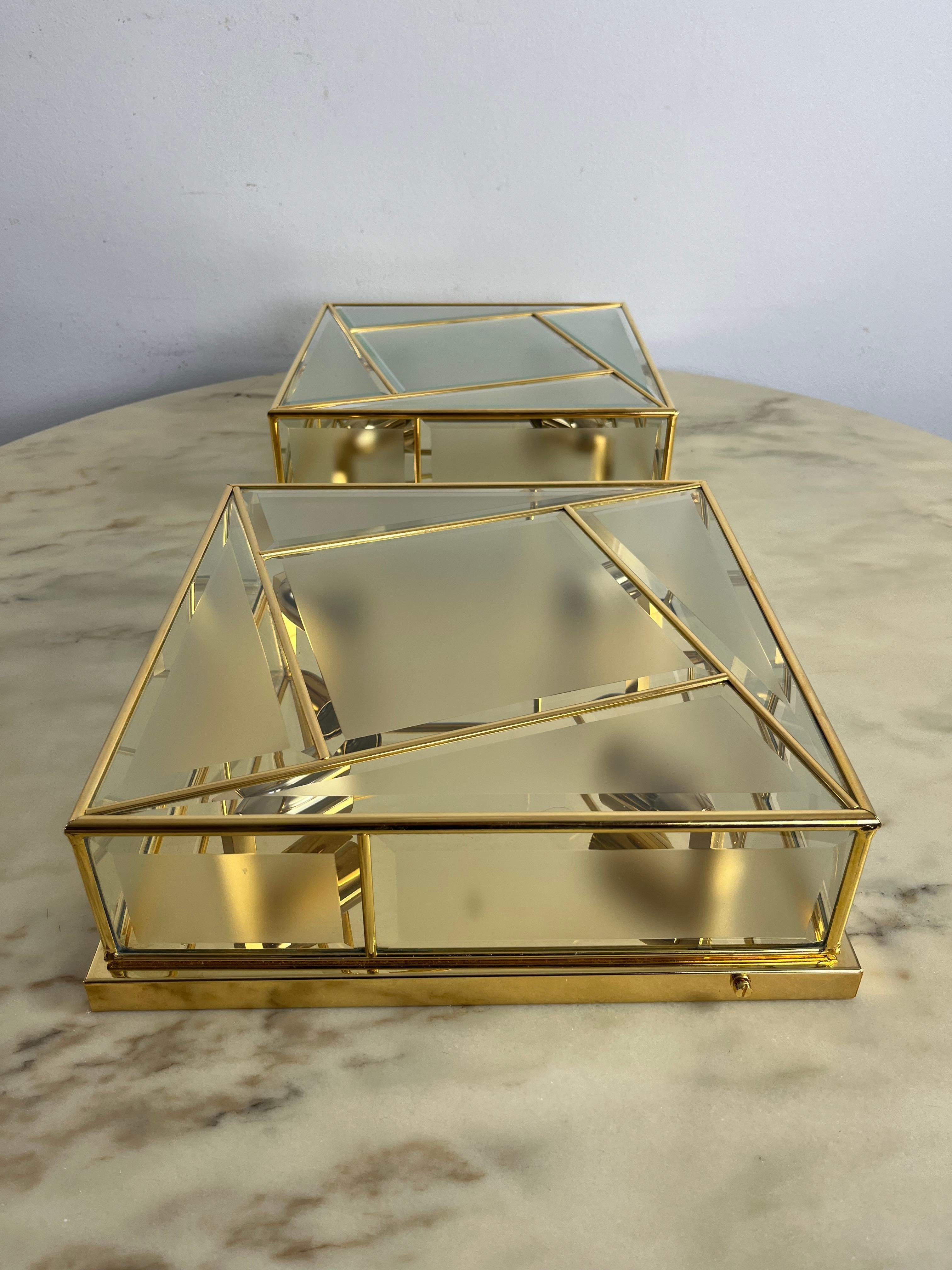 Italian Set Of 2 Large Square 4-Light Ceiling Lights 1980s, Never Used For Sale