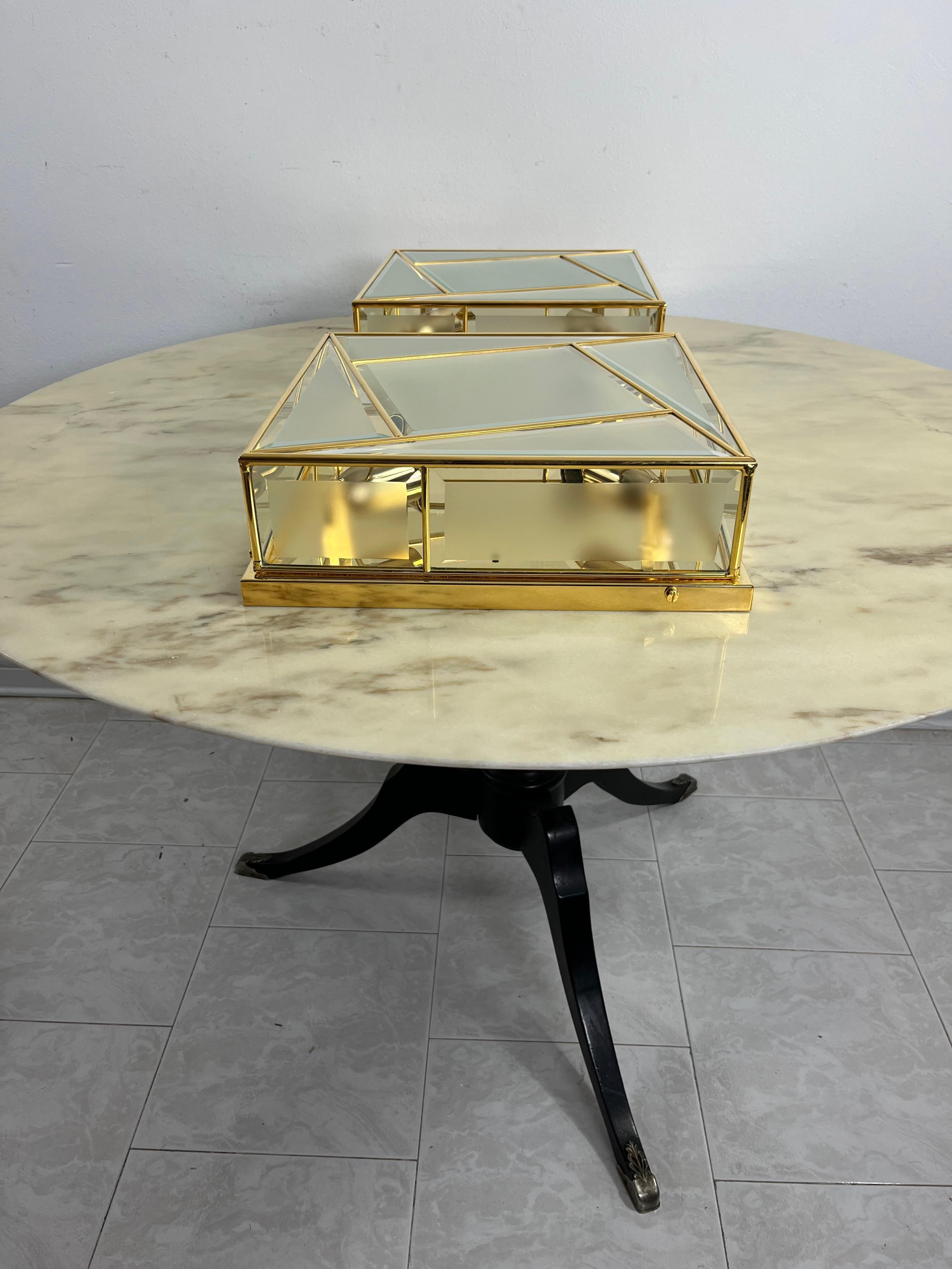 Late 20th Century Set Of 2 Large Square 4-Light Ceiling Lights 1980s, Never Used For Sale